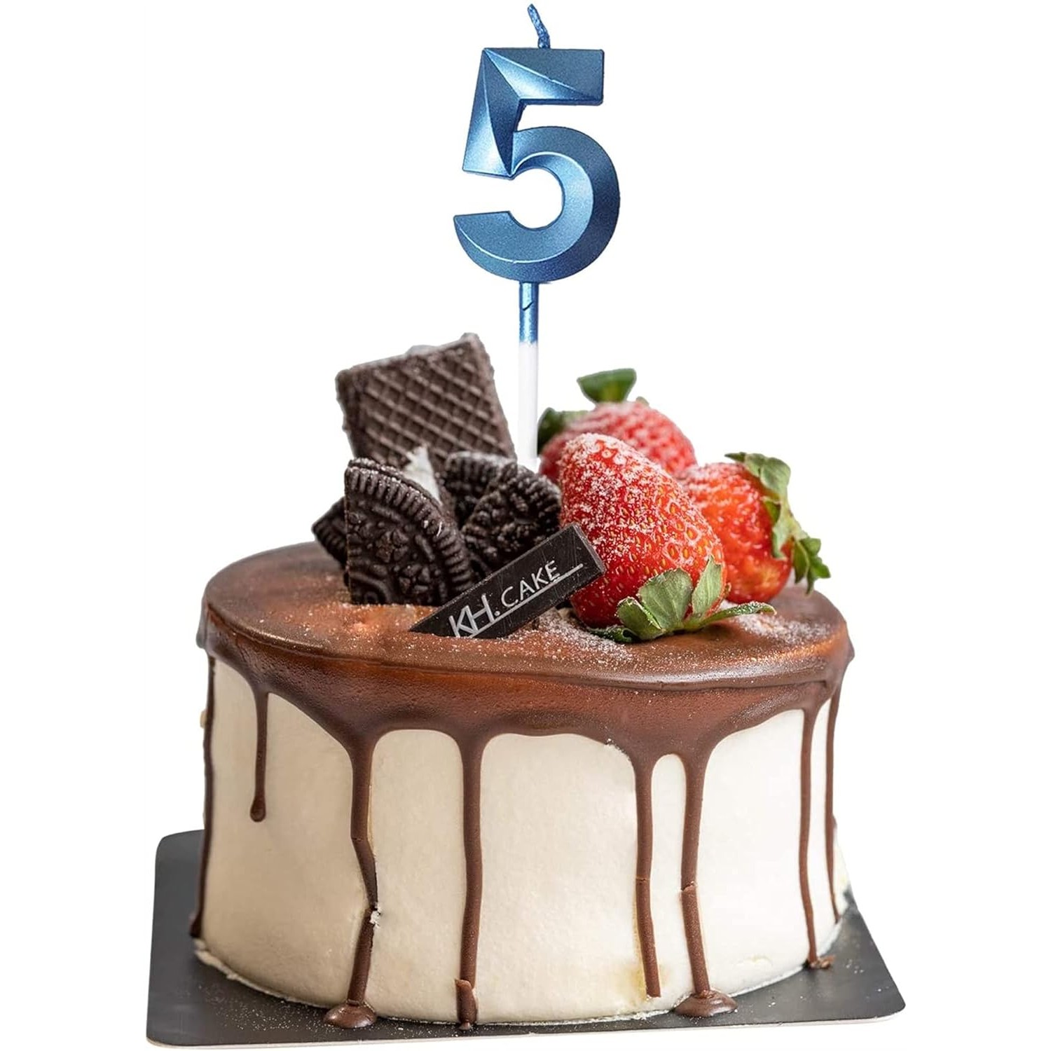 Lumanare Cifra 5, Flippy, Model Diamond, 5 x 3.4 cm, Albastru