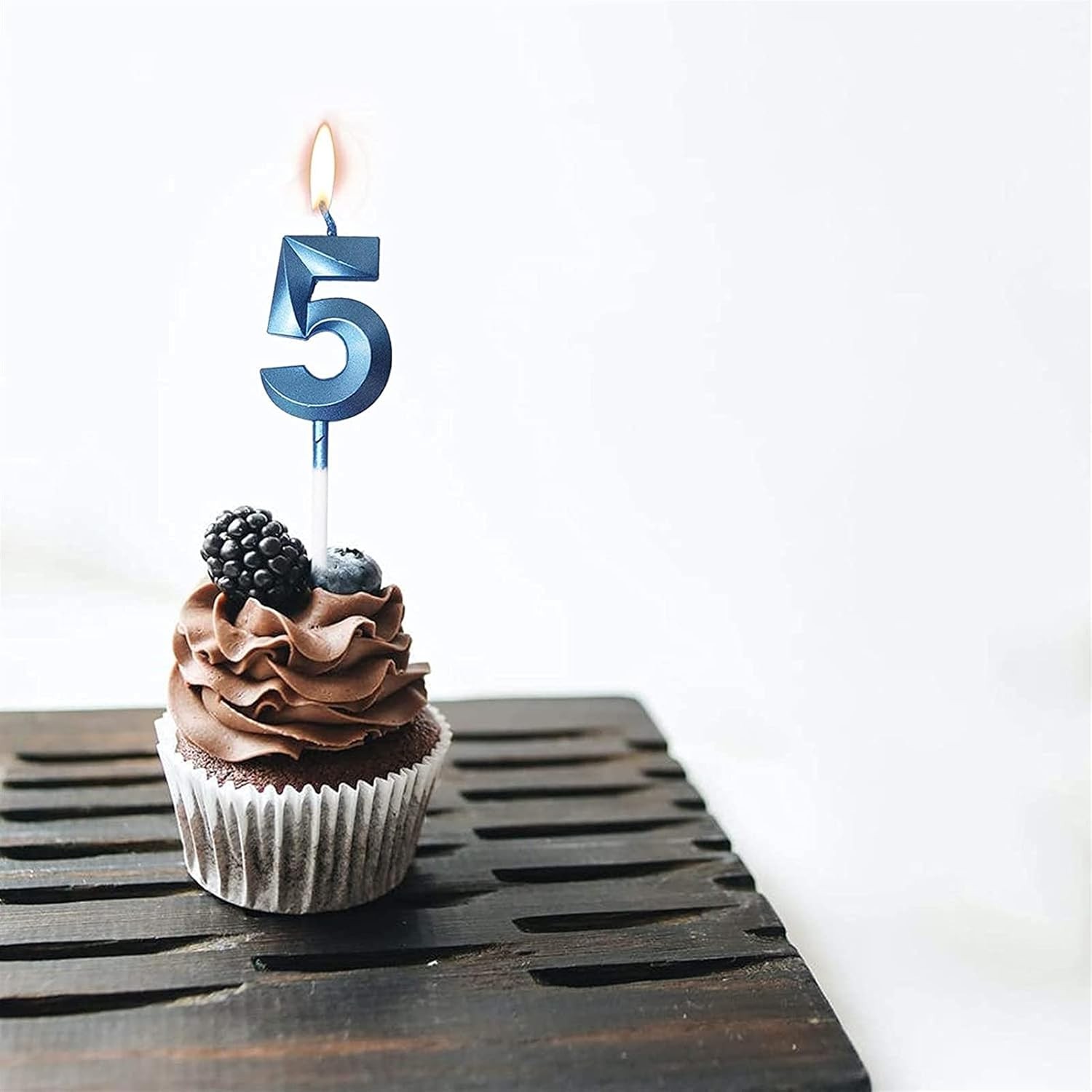 Lumanare Cifra 5, Flippy, Model Diamond, 5 x 3.4 cm, Albastru