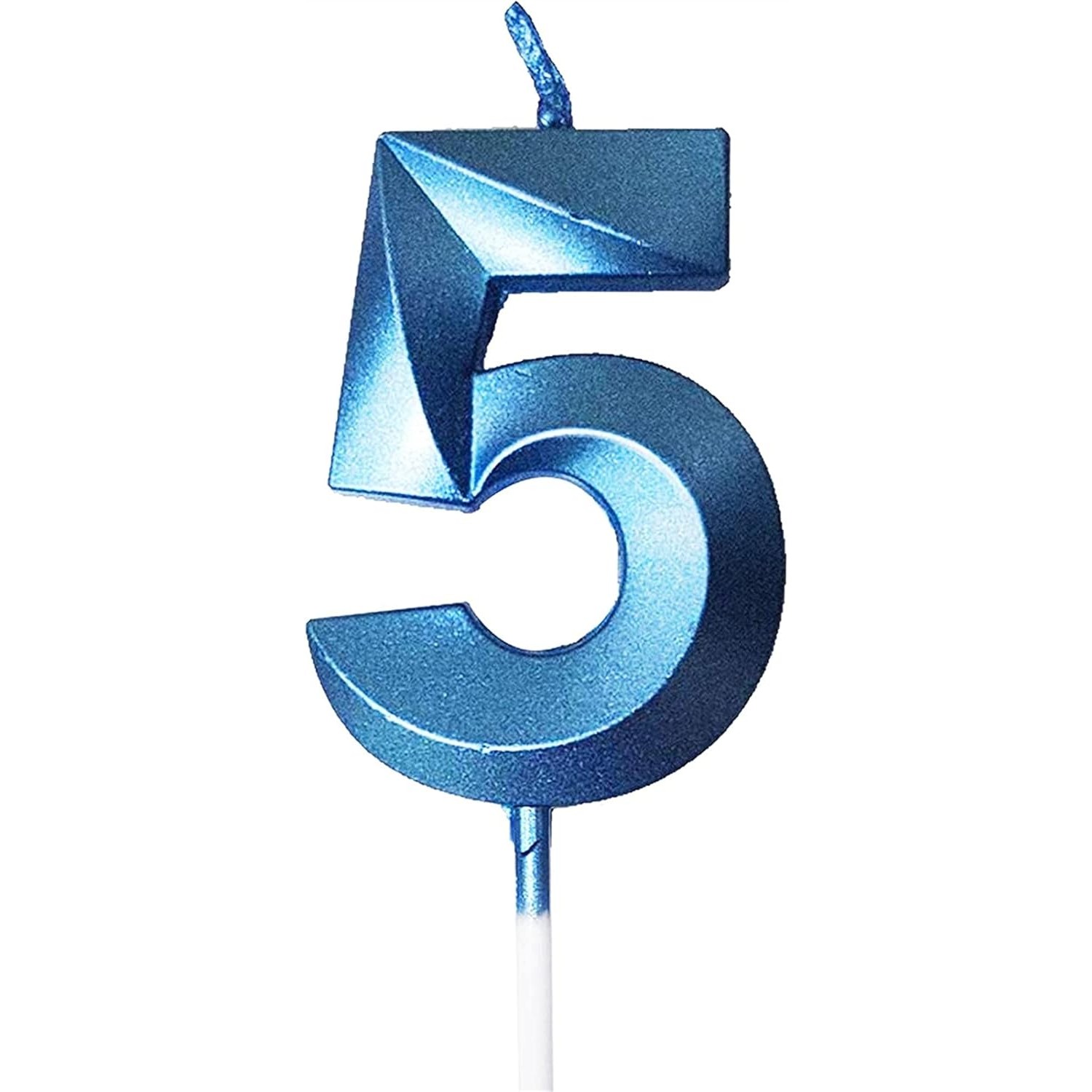Lumanare Cifra 5, Flippy, Model Diamond, 5 x 3.4 cm, Albastru