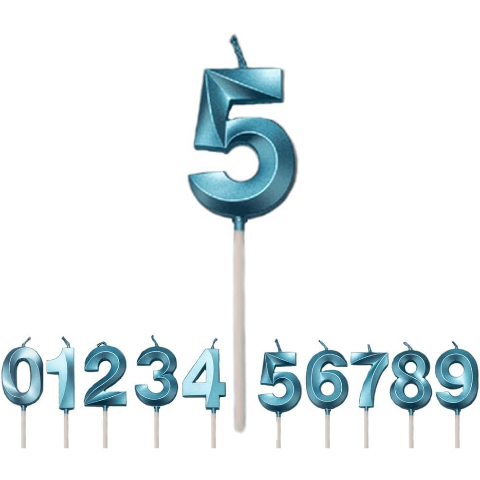 Lumanare Cifra 5, Flippy, Model Diamond, 5 x 3.4 cm, Albastru