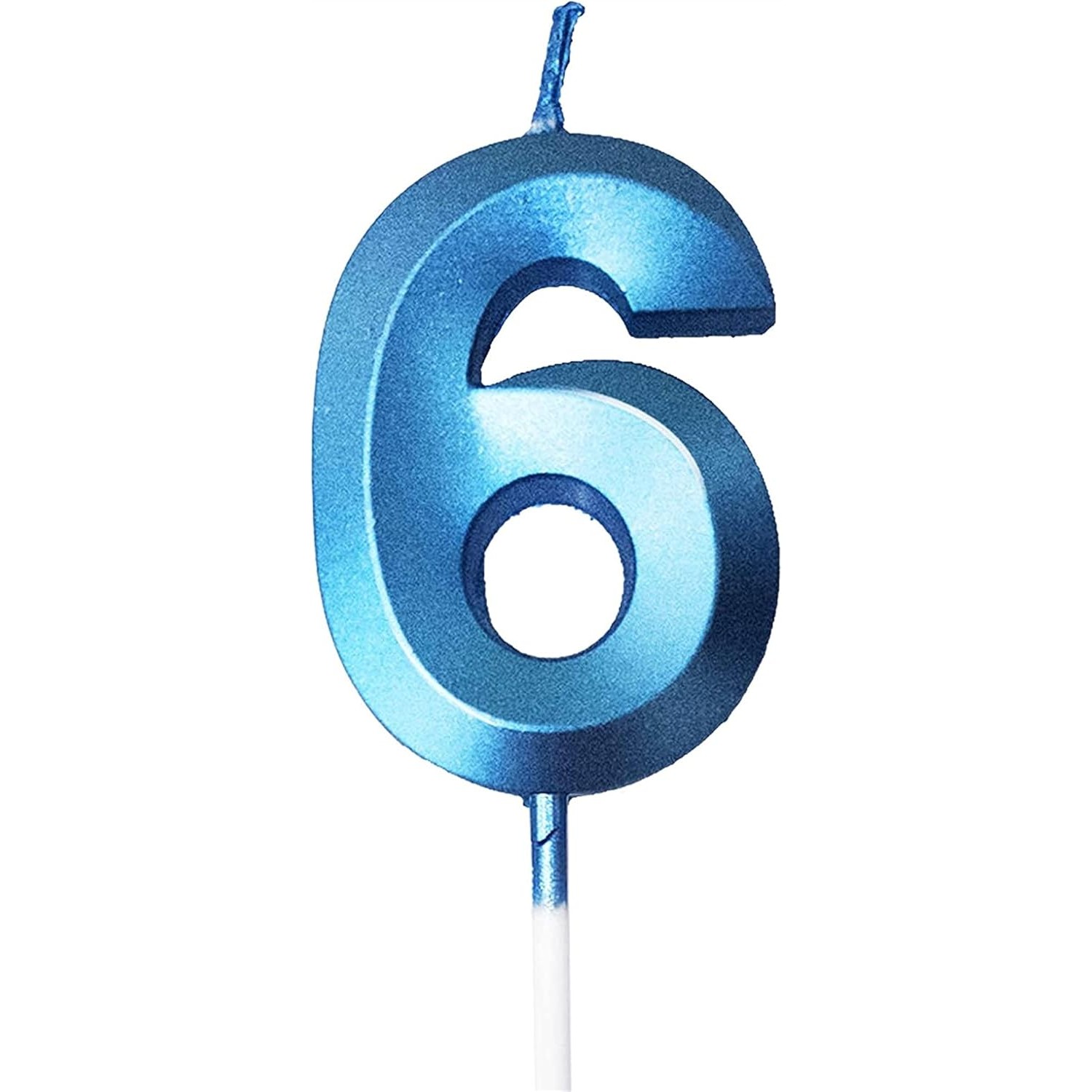 Lumanare Cifra 6, Flippy, Model Diamond, 5 x 3.4 cm, Albastru