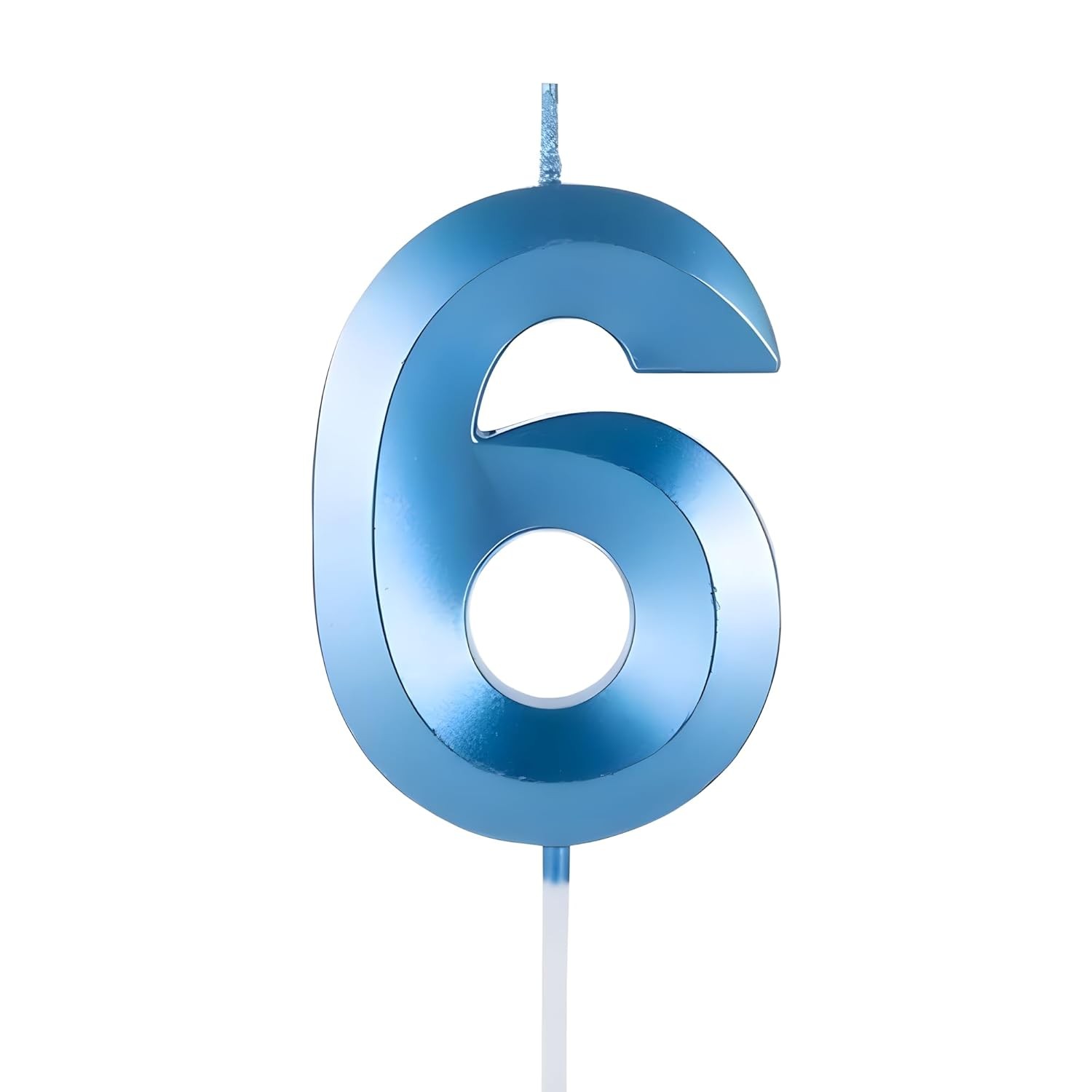 Lumanare Cifra 6, Flippy, Model Diamond, 5 x 3.4 cm, Albastru