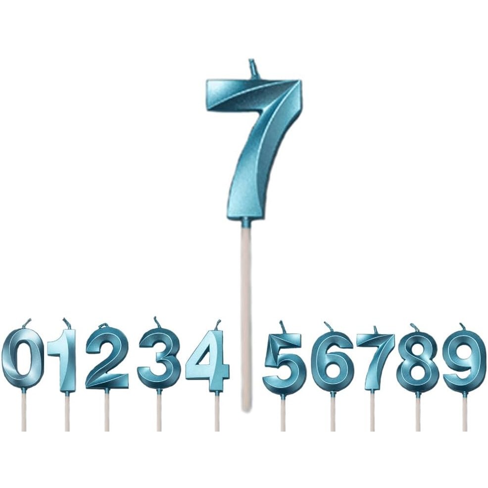 Lumanare Cifra 7, Flippy, Model Diamond, 5 x 3.4 cm, Albastru