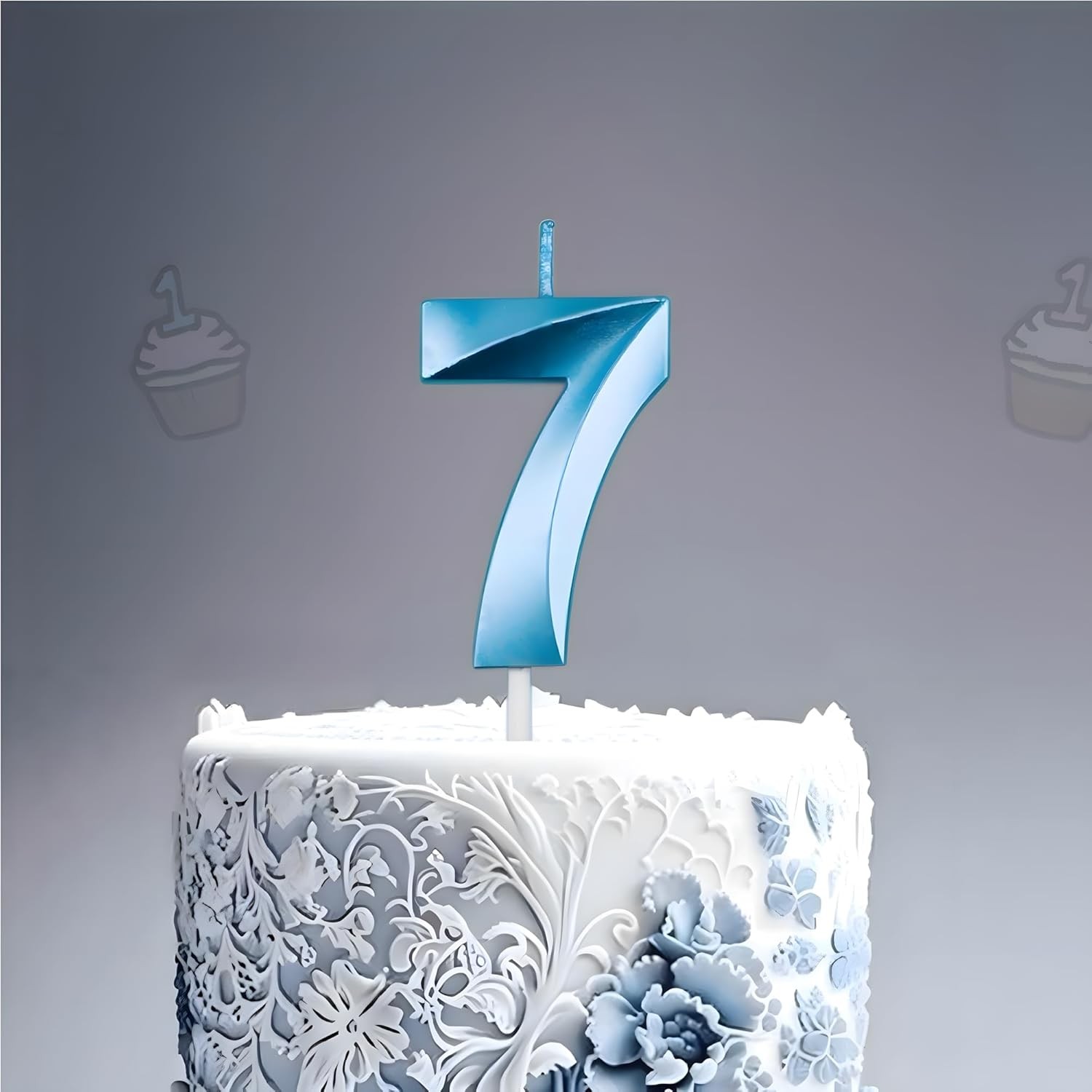 Lumanare Cifra 7, Flippy, Model Diamond, 5 x 3.4 cm, Albastru