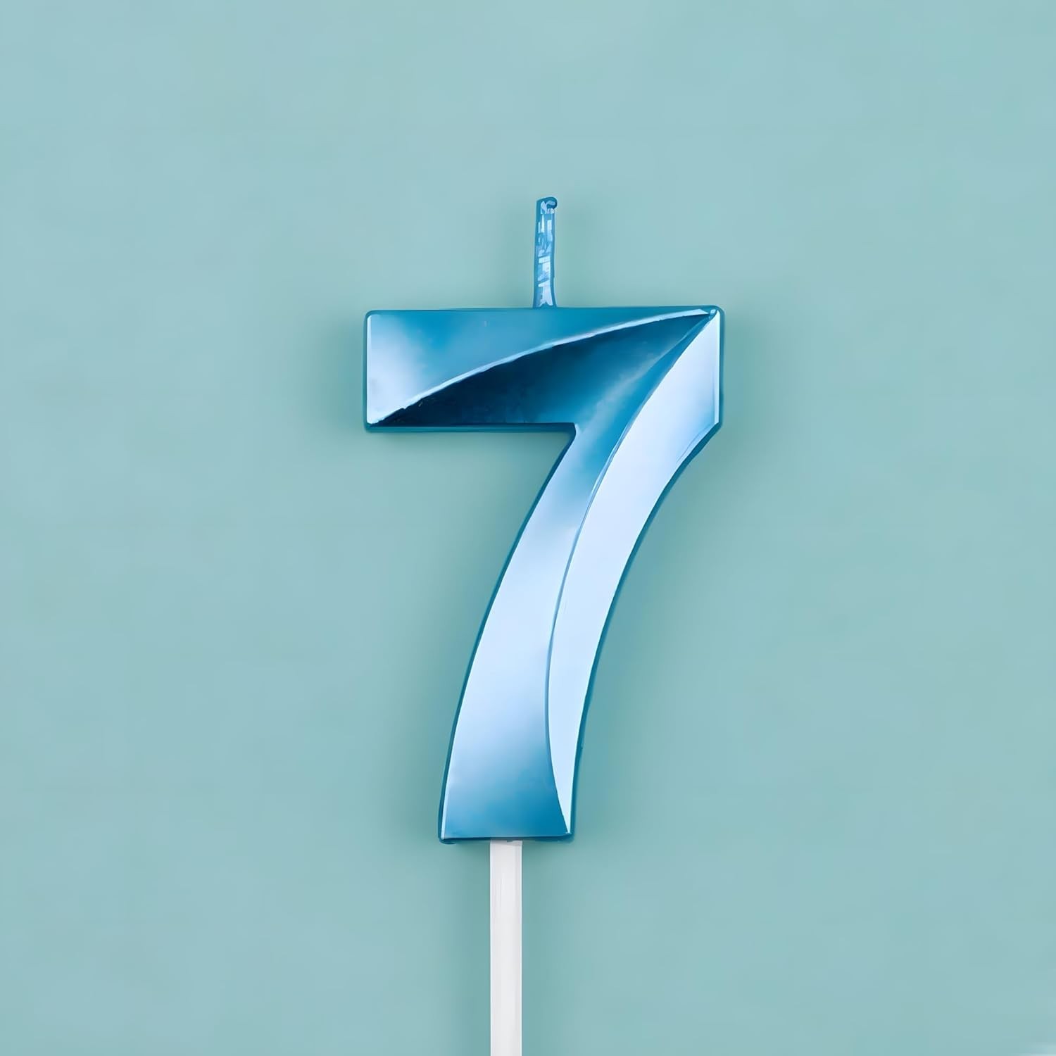 Lumanare Cifra 7, Flippy, Model Diamond, 5 x 3.4 cm, Albastru