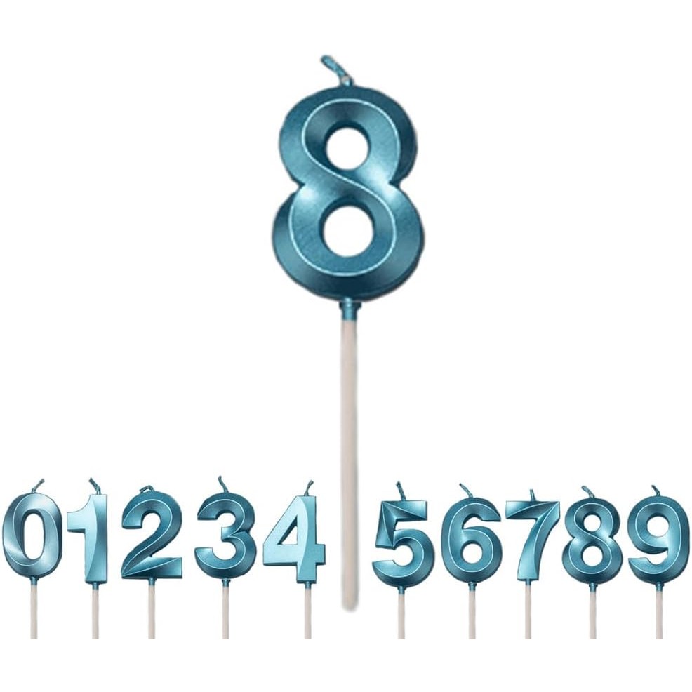 Lumanare Cifra 8, Flippy, Model Diamond, 5 x 3.4 cm, Albastru