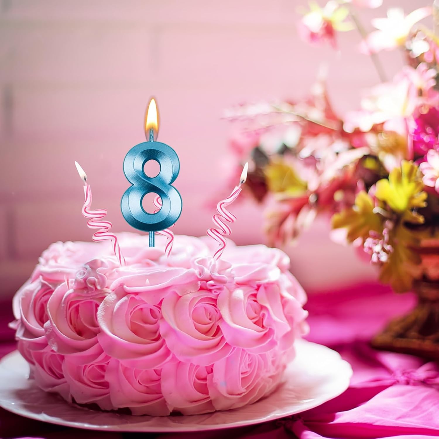 Lumanare Cifra 8, Flippy, Model Diamond, 5 x 3.4 cm, Albastru