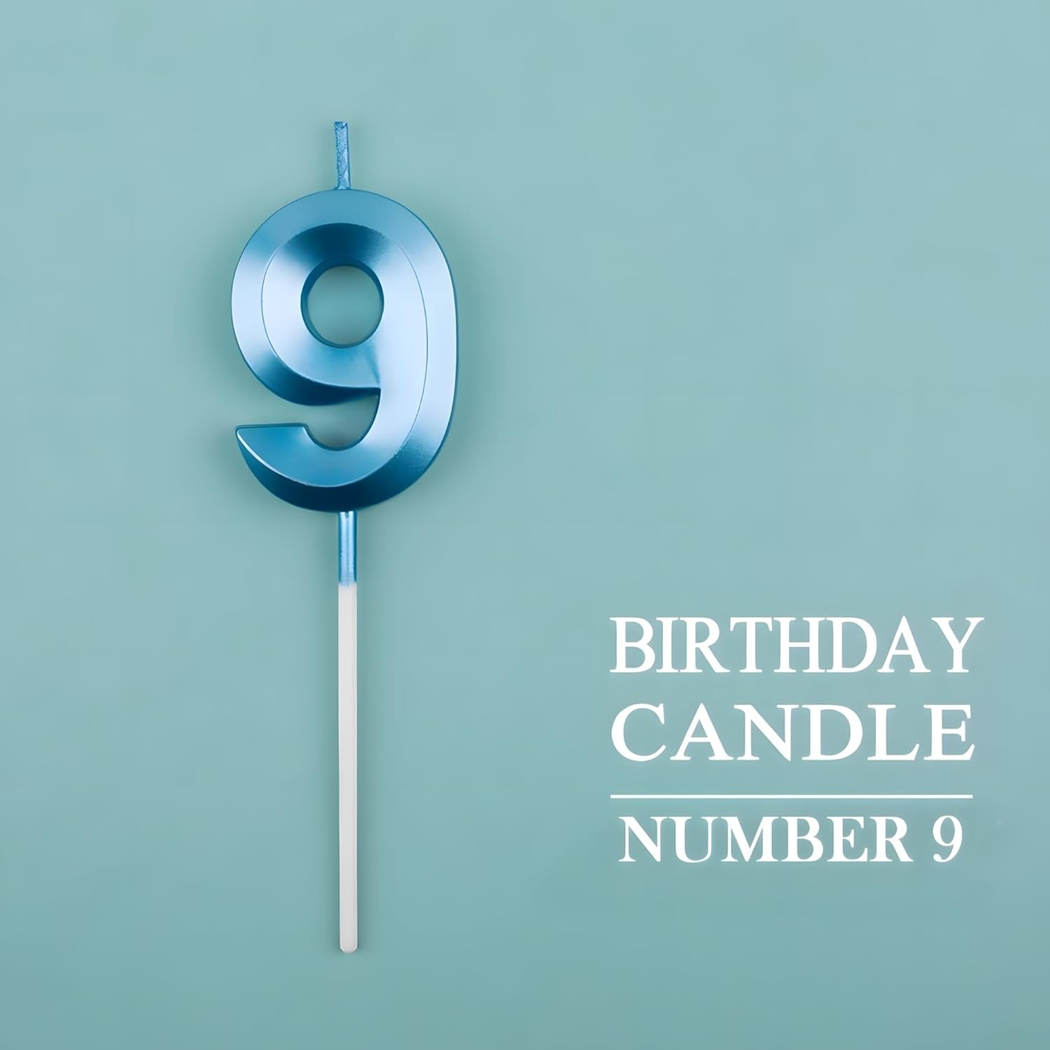 Lumanare Cifra 9, Flippy, Model Diamond, 5 x 3.4 cm, Albastru