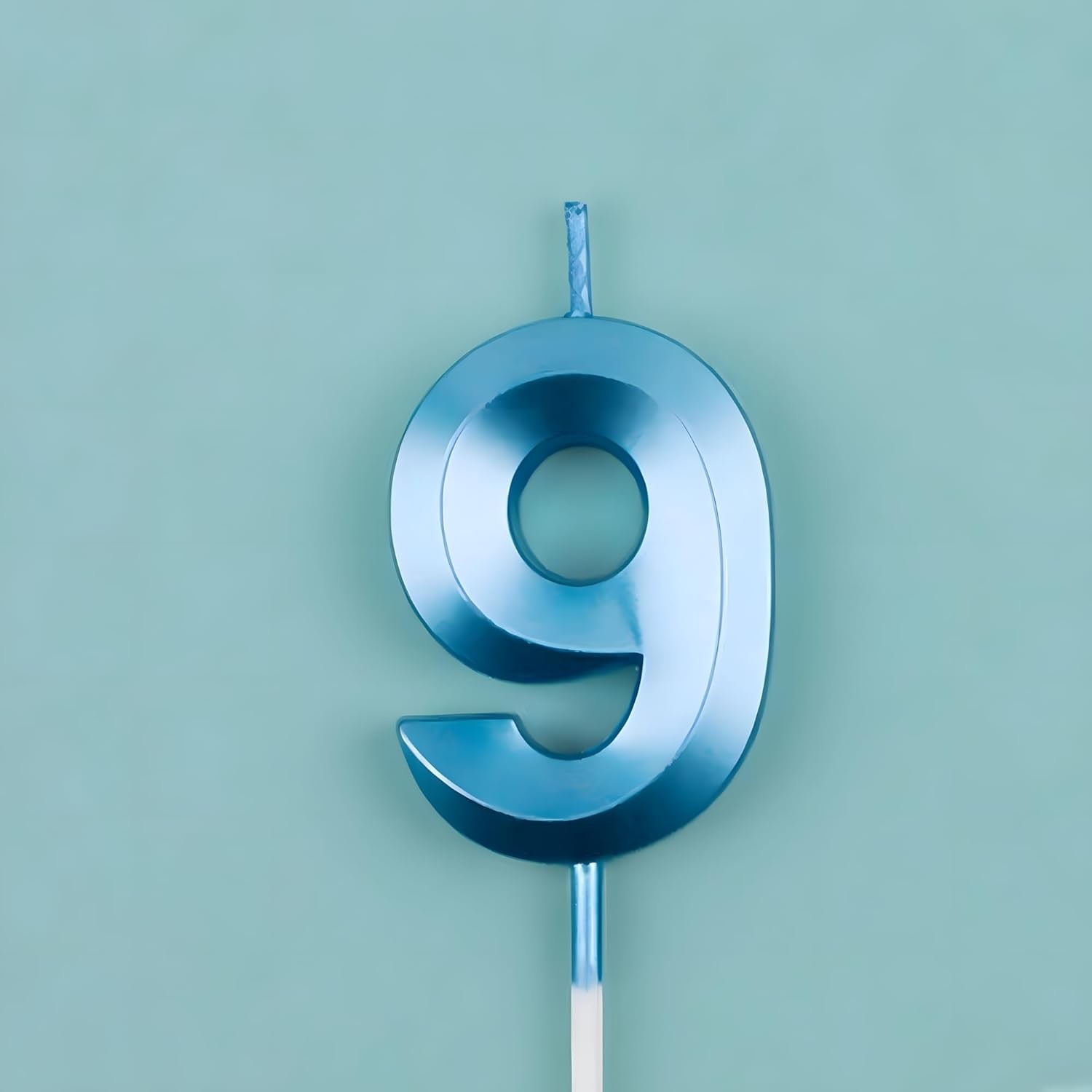 Lumanare Cifra 9, Flippy, Model Diamond, 5 x 3.4 cm, Albastru