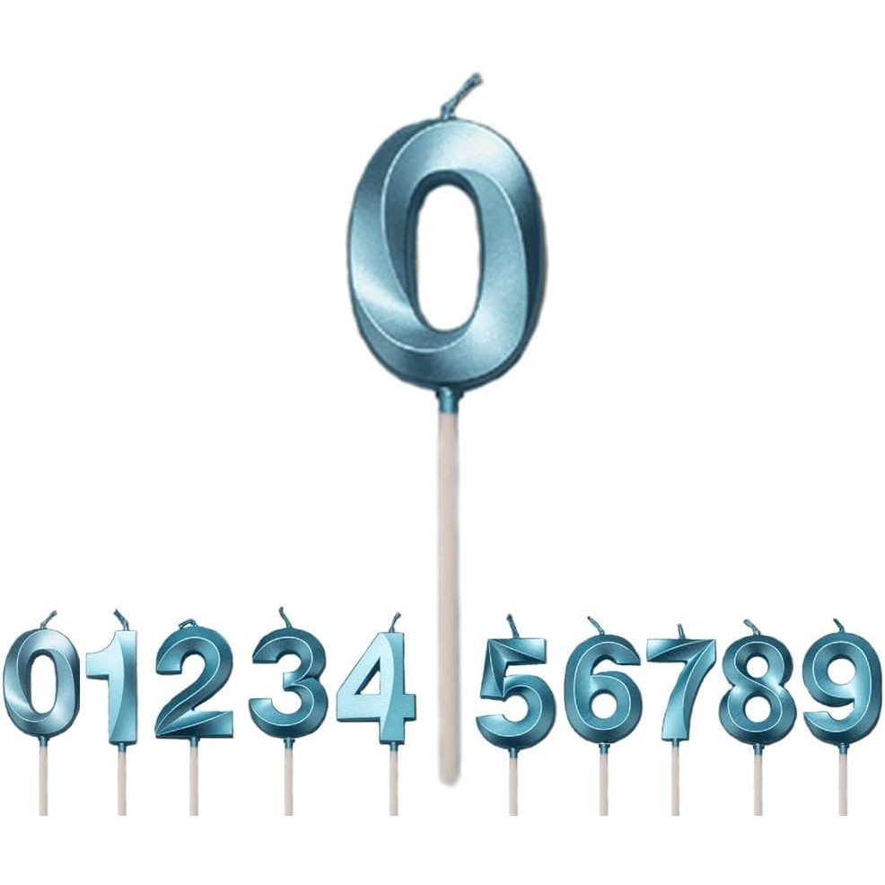 Lumanare Cifra 0, Flippy, Model Diamond, 5 x 3.4 cm, Albastru