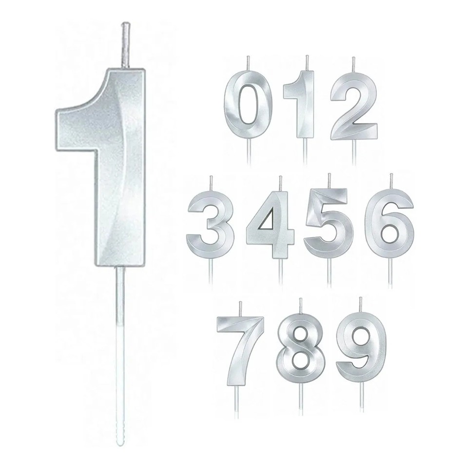 Lumanare Cifra 1, Flippy, Model Diamond, 5 x 3.4 cm, Argintiu