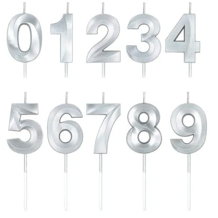 Lumanare Cifra 1, Flippy, Model Diamond, 5 x 3.4 cm, Argintiu