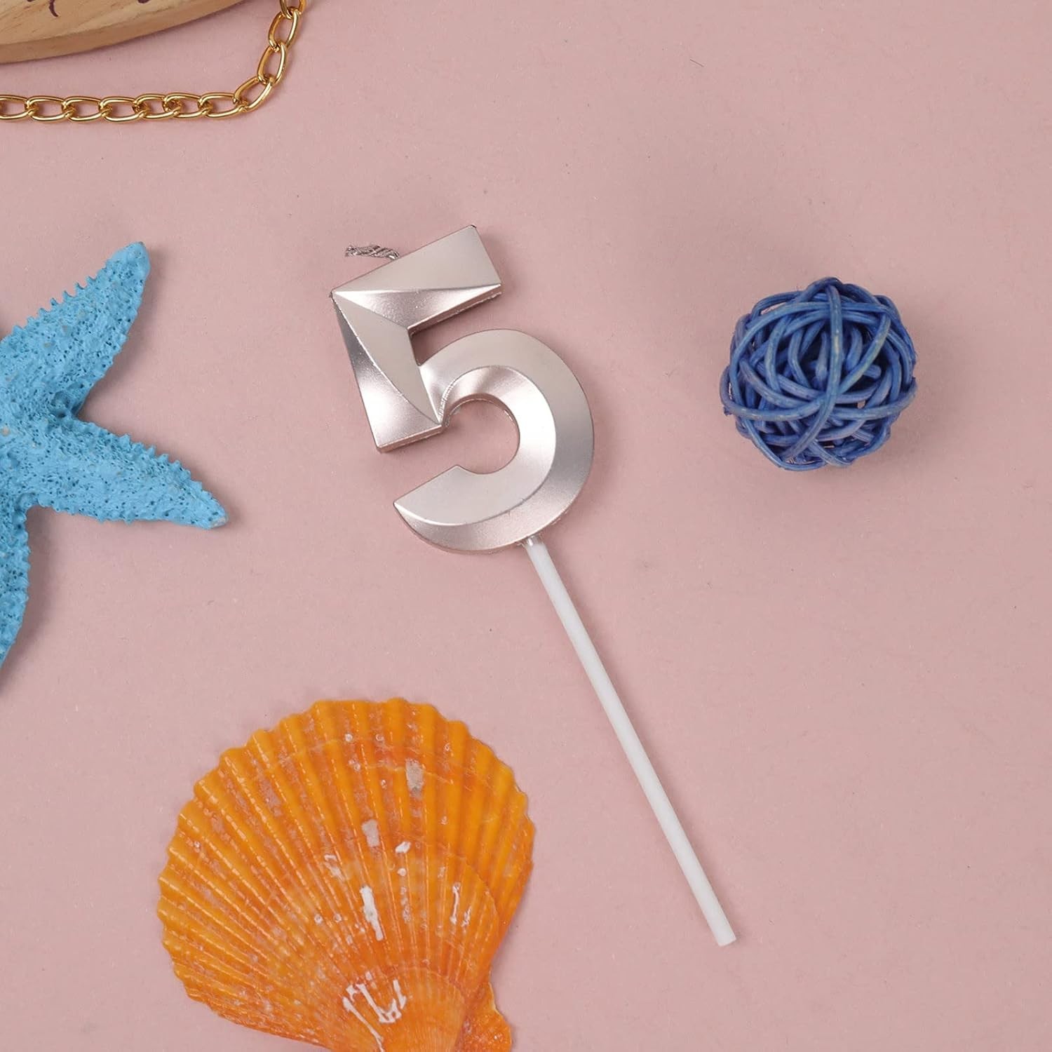 Lumanare Cifra 5, Flippy, Model Diamond, 5 x 3.4 cm, Argintiu