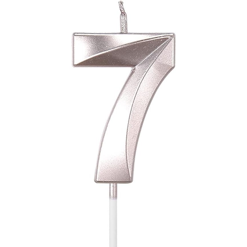 Lumanare Cifra 7, Flippy, Model Diamond, 5 x 3.4 cm, Argintiu