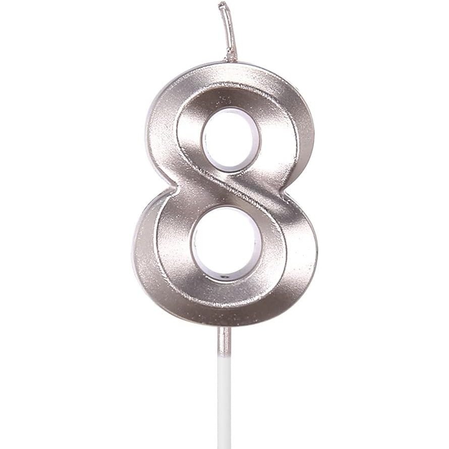 Lumanare Cifra 8, Flippy, Model Diamond, 5 x 3.4 cm, Argintiu