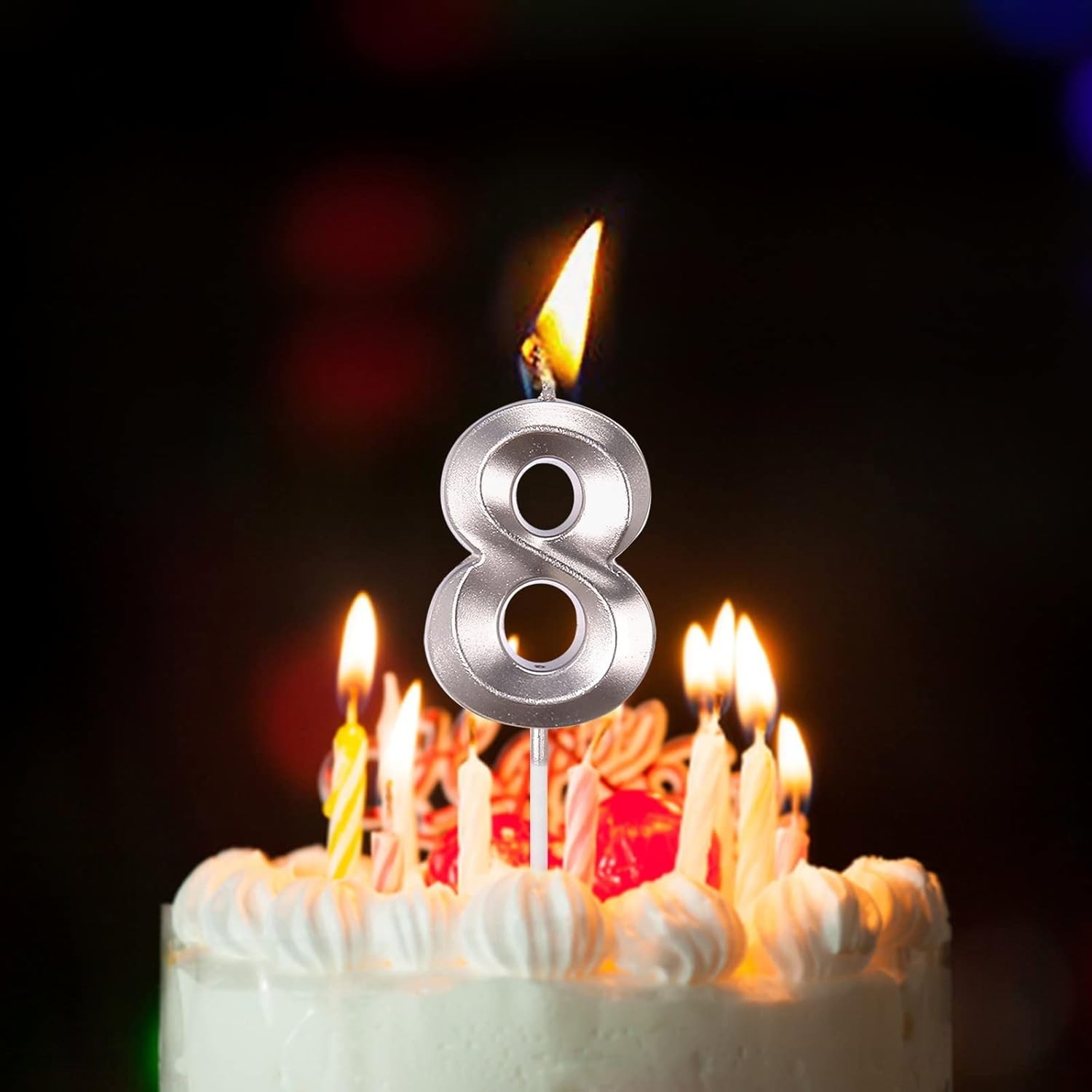 Lumanare Cifra 8, Flippy, Model Diamond, 5 x 3.4 cm, Argintiu