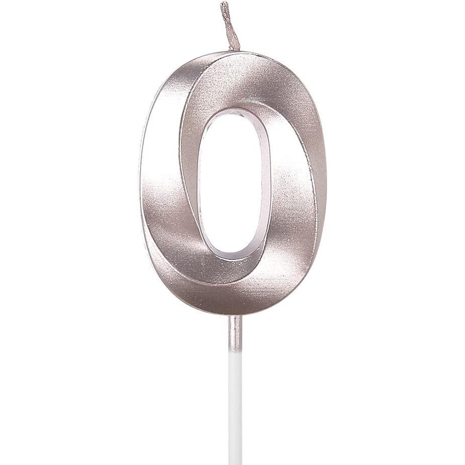 Lumanare Cifra 0, Flippy, Model Diamond, 5 x 3.4 cm, Argintiu