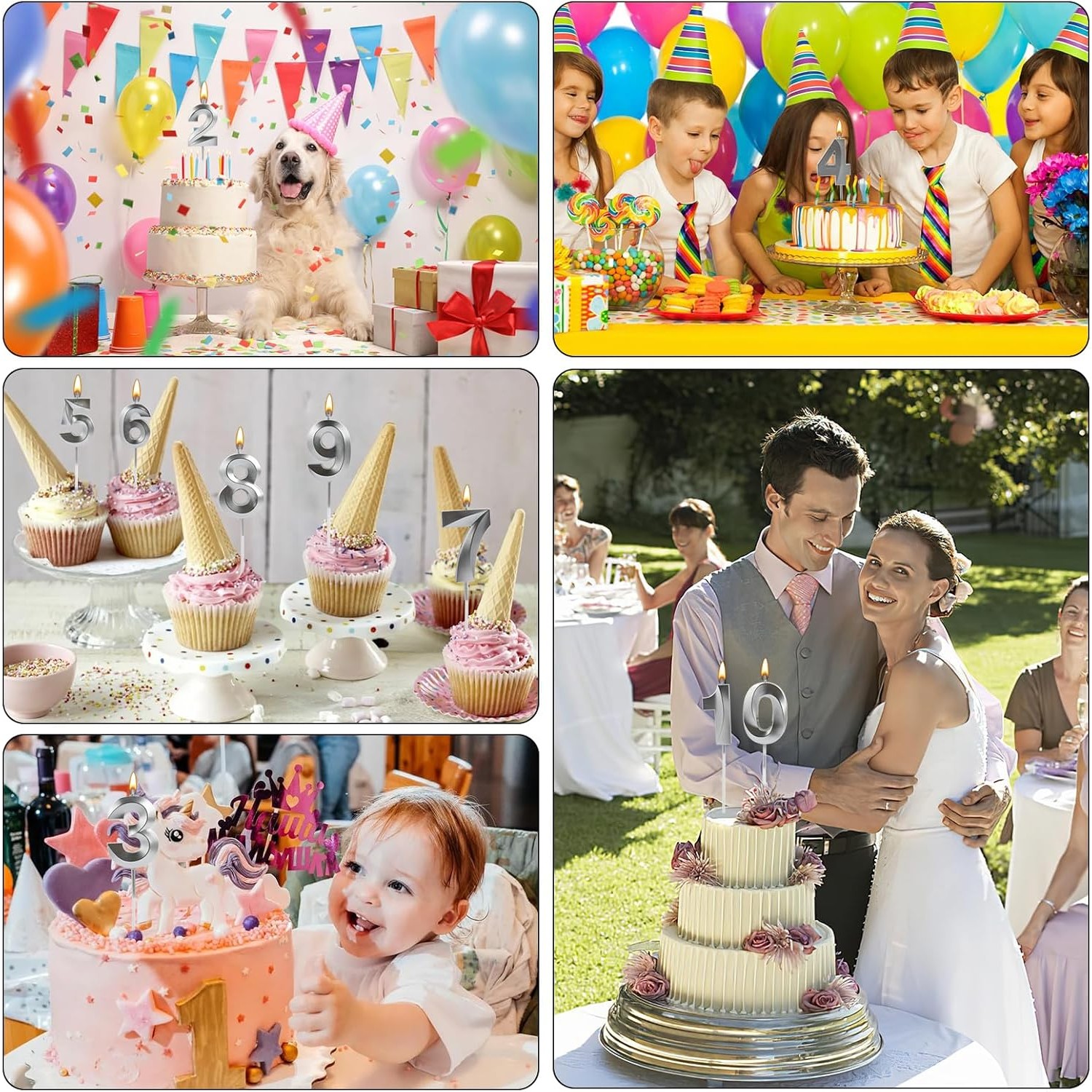 Lumanare Cifra 0, Flippy, Model Diamond, 5 x 3.4 cm, Argintiu