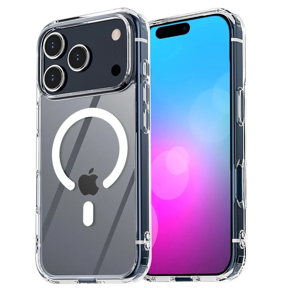 Husa Telefon, Flippy, Compatibila Apple iPhone 17 Pro, MagSafe, Antisoc, din Silicon + TPU, Transparent