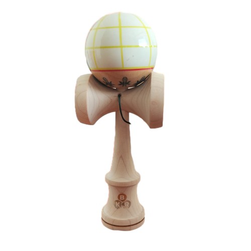 Jucarie Kendama X Originala, Profesionala Limited, Flippy, din Lemn cu Bila din Invelis SUPER STICK, 18 cm, Joc pentru Copii si Adulti, Alb/Galben