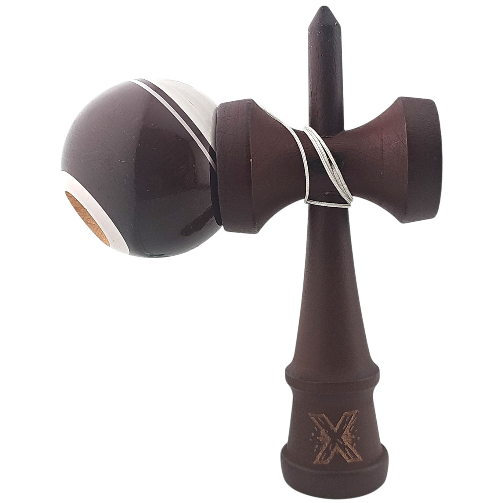 Kendama X Originala, Profesionala Limited, Flippy, din Lemn, Super Sticky, 18 cm, Alb/Maro inchis