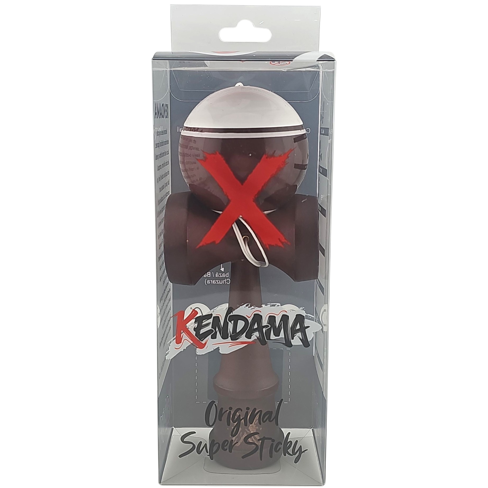Kendama X Originala, Profesionala Limited, Flippy, din Lemn, Super Sticky, 18 cm, Alb/Maro inchis