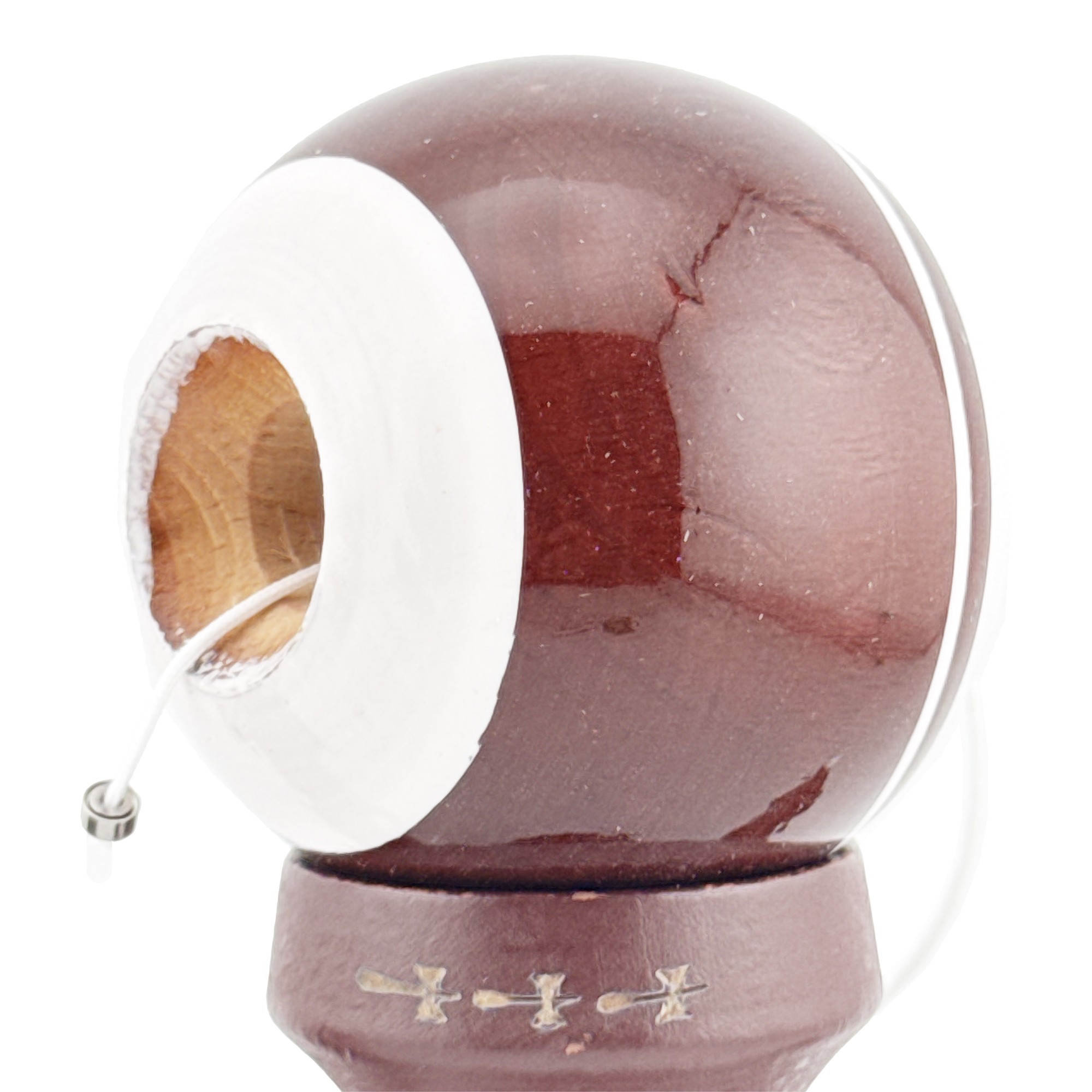 Kendama X Originala, Profesionala, Flippy, Big Cups V2, Super Sticky Legendary Cupe Mari, Rulment Metalic cu Ata 55 cm, Alb/Maro