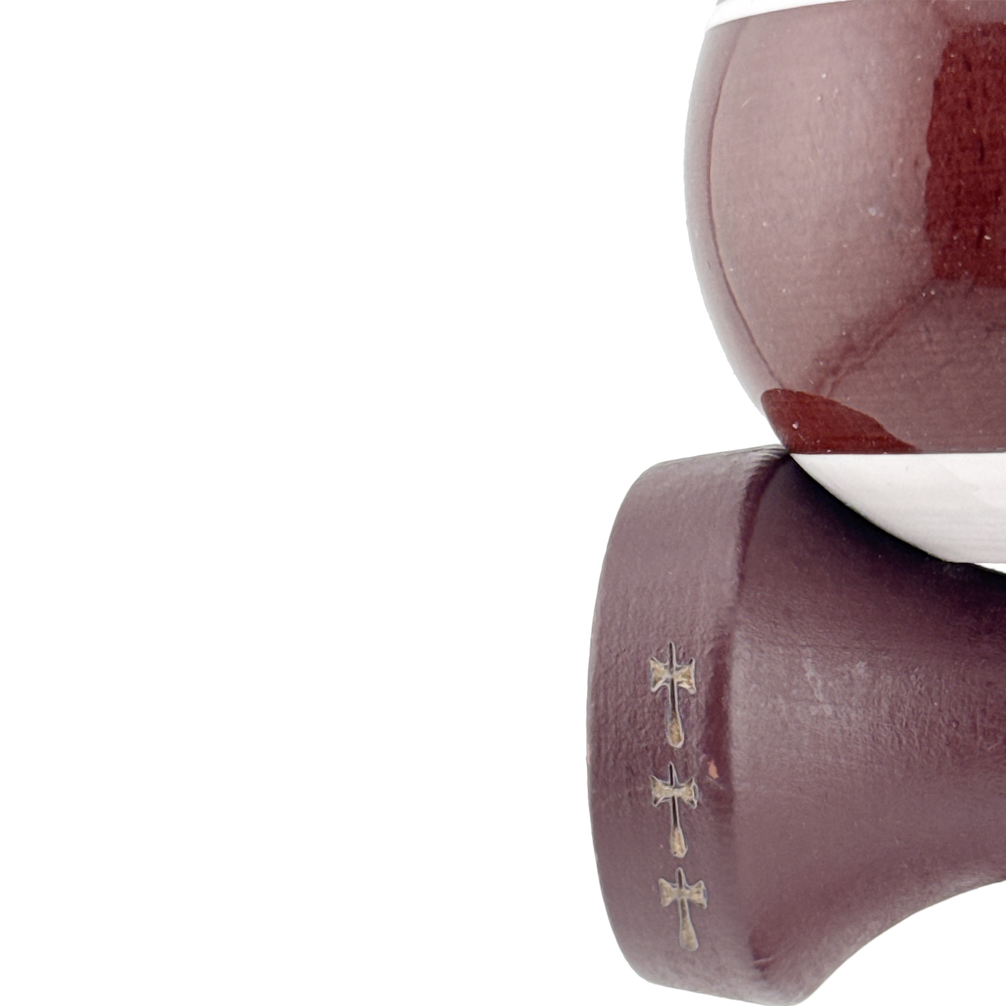 Kendama X Originala, Profesionala, Flippy, Big Cups V2, Super Sticky Legendary Cupe Mari, Rulment Metalic cu Ata 55 cm, Alb/Maro