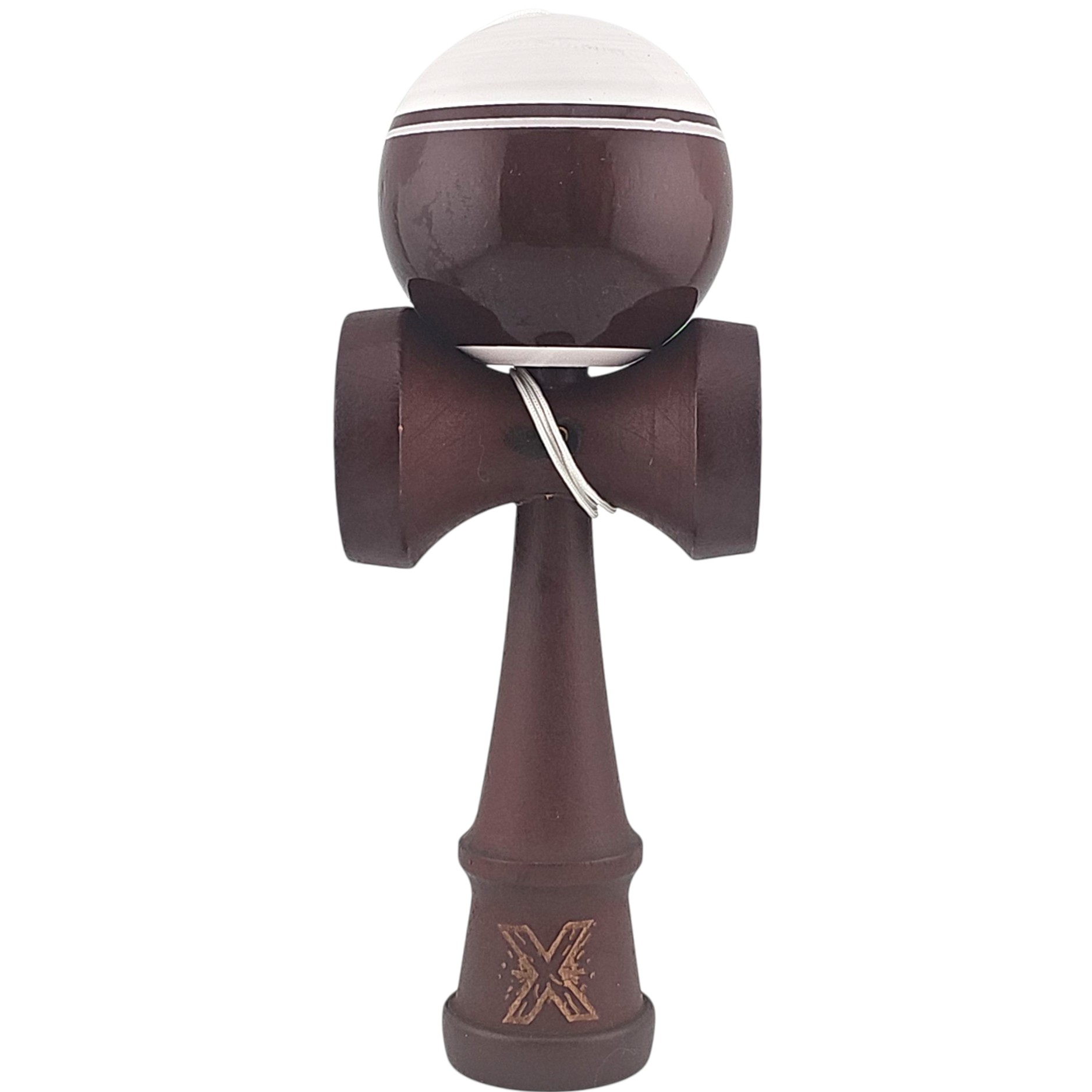Kendama X Originala, Profesionala Limited, Flippy, din Lemn, Super Sticky, 18 cm, Alb/Maro inchis