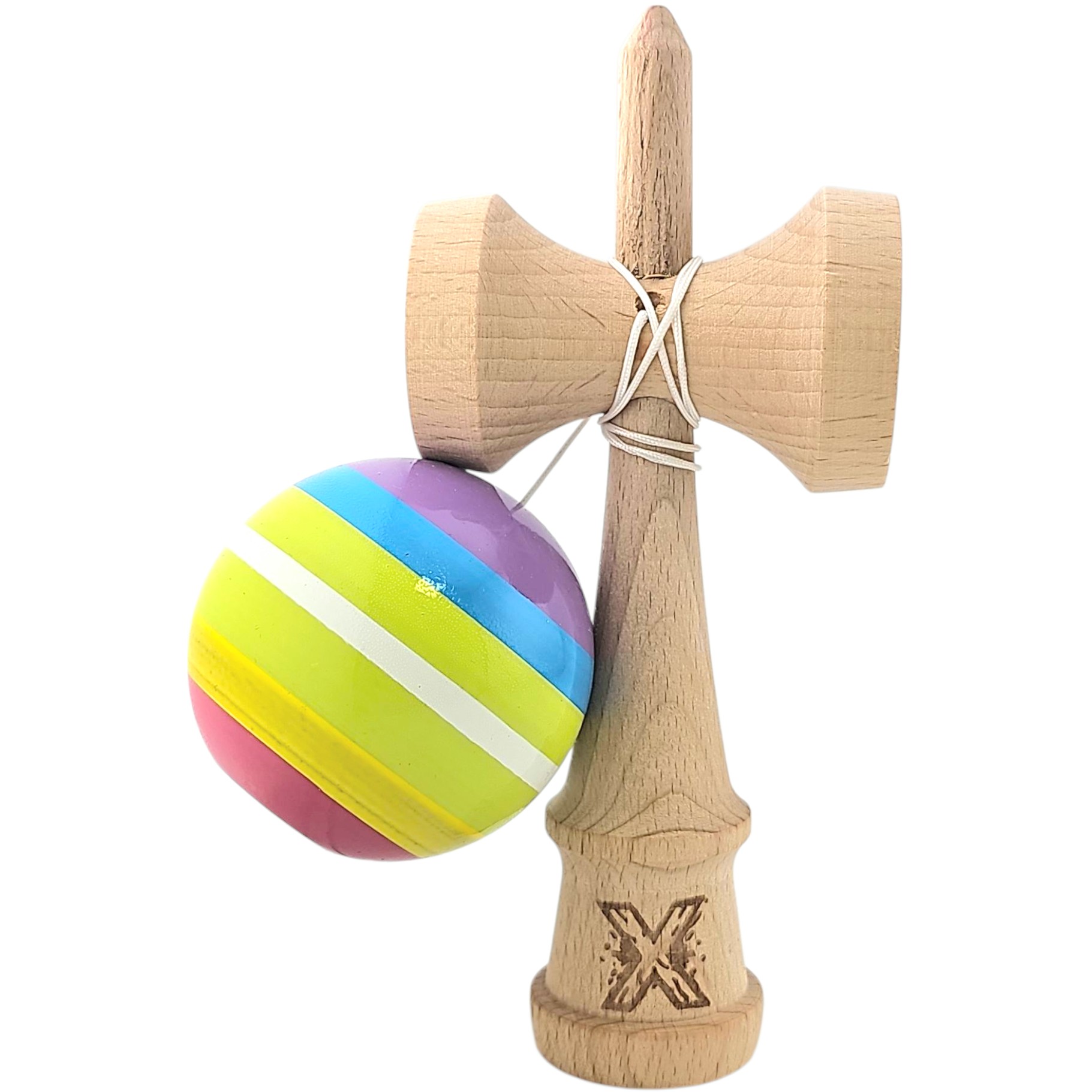 Kendama X Originala, Profesionala, Flippy, din Lemn, Super Sticky, 18 cm, Multicolor