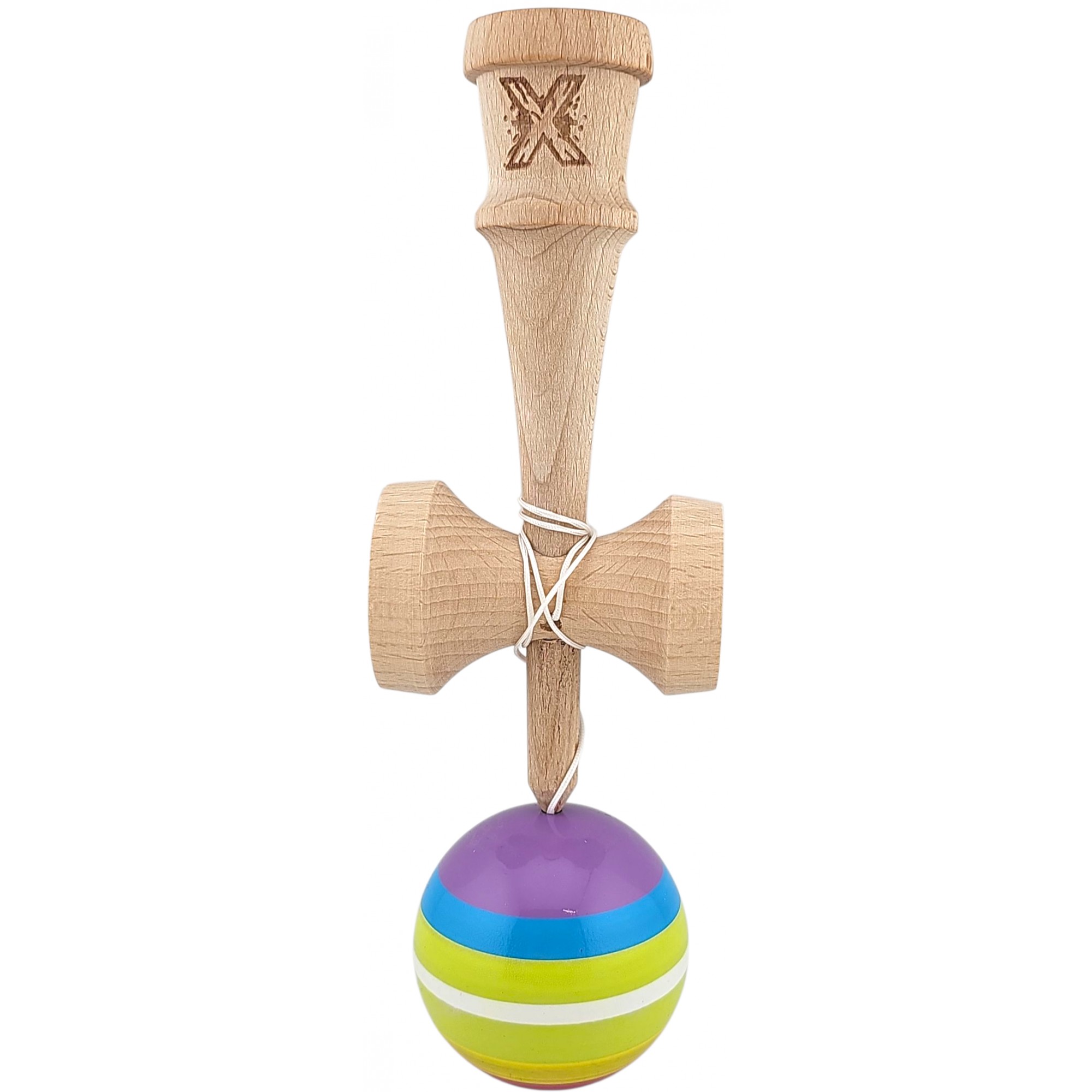 Kendama X Originala, Profesionala, Flippy, din Lemn, Super Sticky, 18 cm, Multicolor