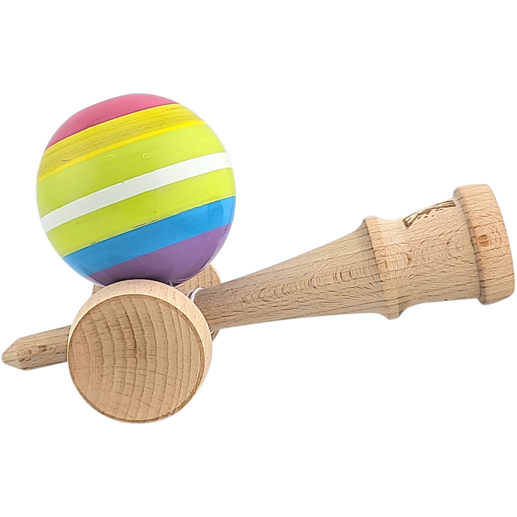 Kendama X Originala, Profesionala, Flippy, din Lemn, Super Sticky, 18 cm, Multicolor
