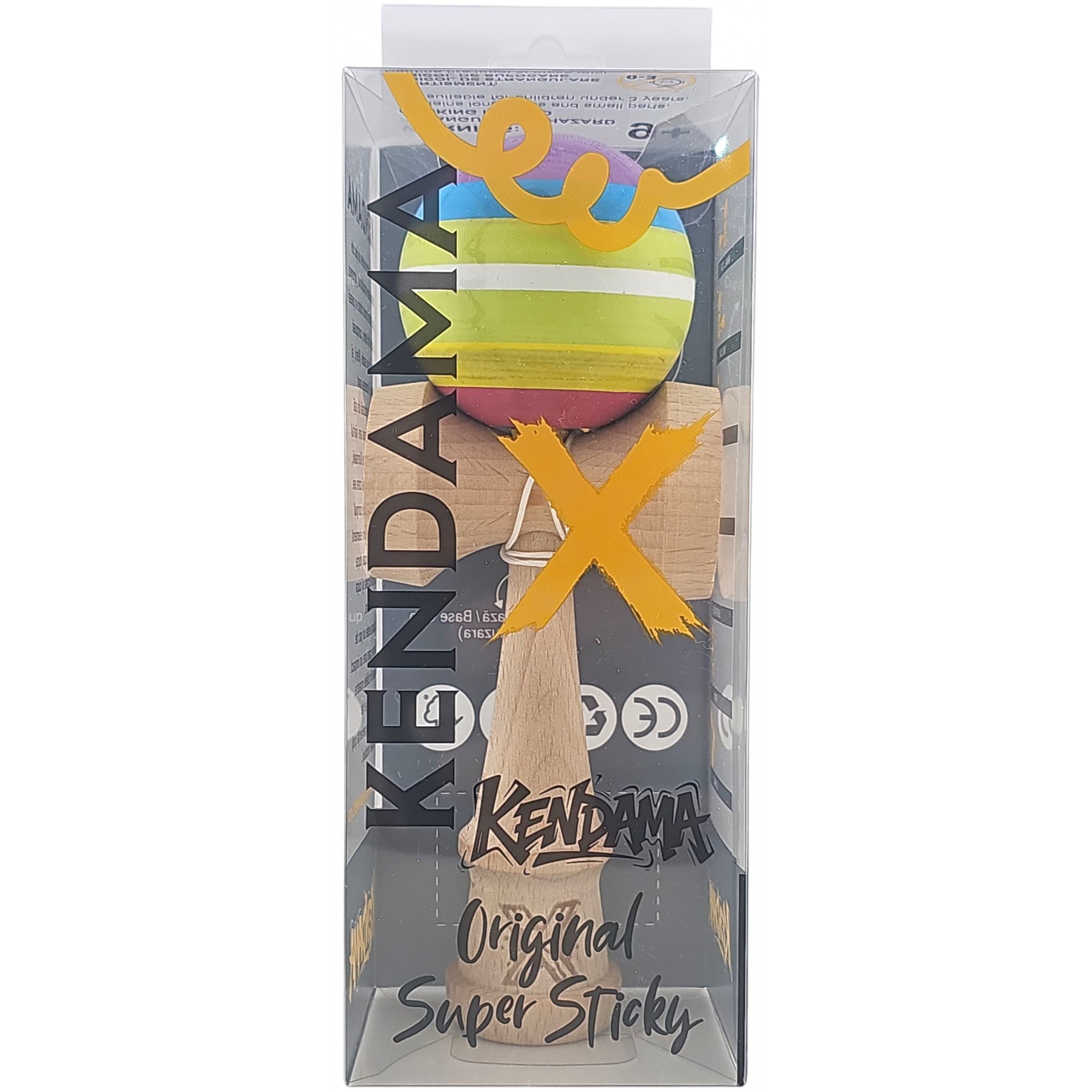 Kendama X Originala, Profesionala, Flippy, din Lemn, Super Sticky, 18 cm, Multicolor