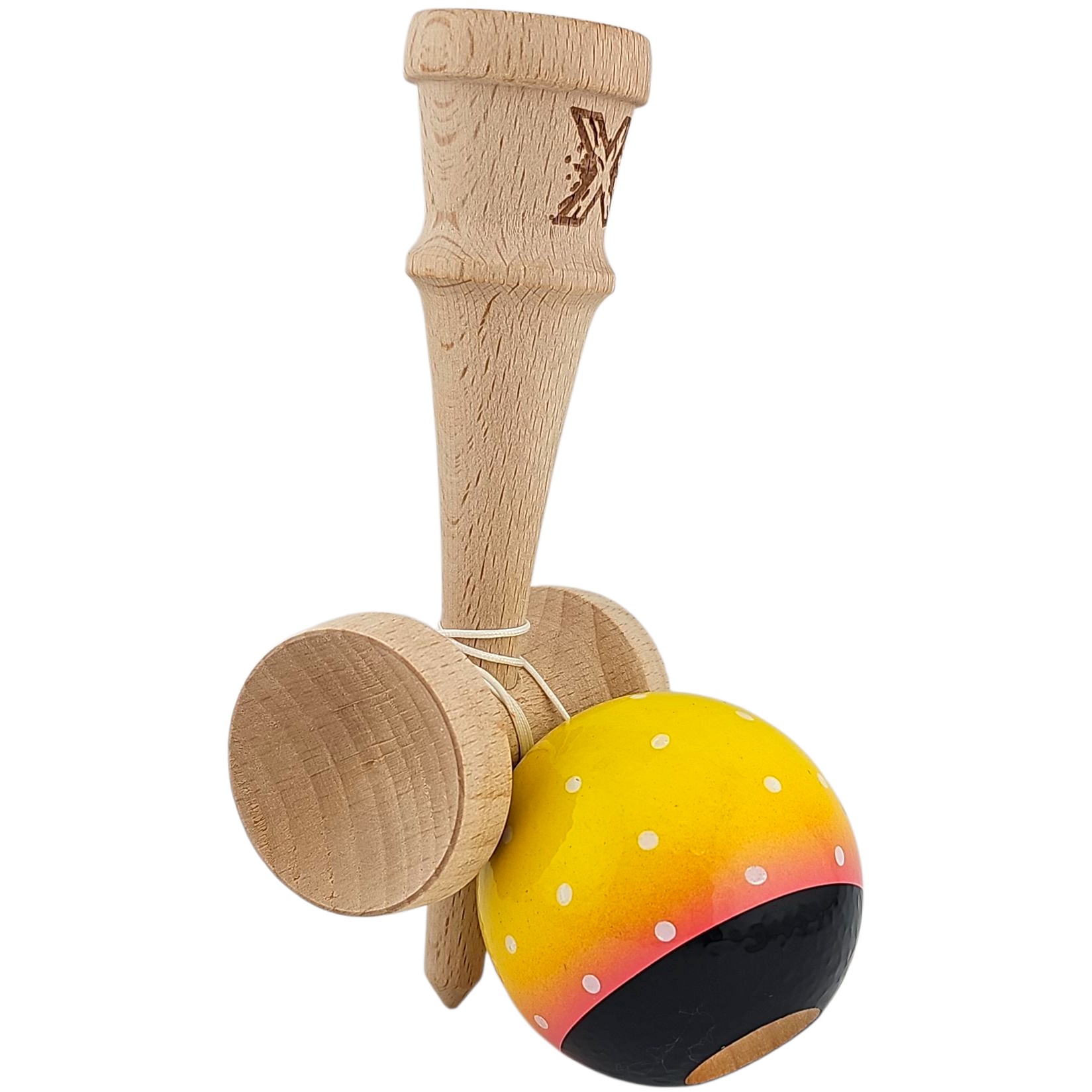 Kendama X Originala, Profesionala, Flippy, din Lemn, Super Sticky, 18 cm, Galben/Roz/Negru