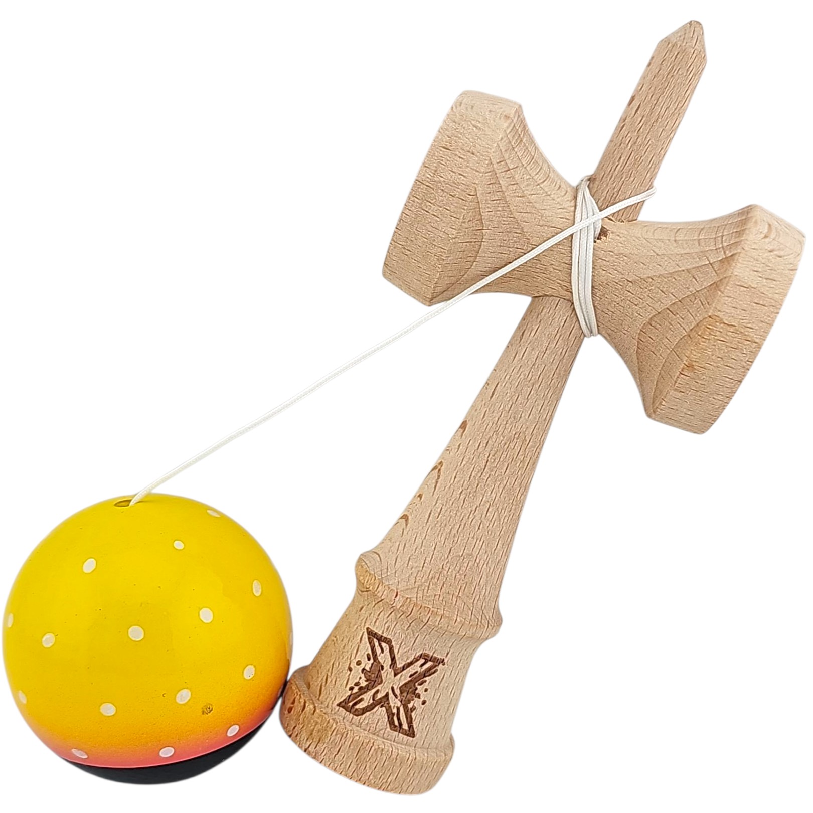 Kendama X Originala, Profesionala, Flippy, din Lemn, Super Sticky, 18 cm, Galben/Roz/Negru