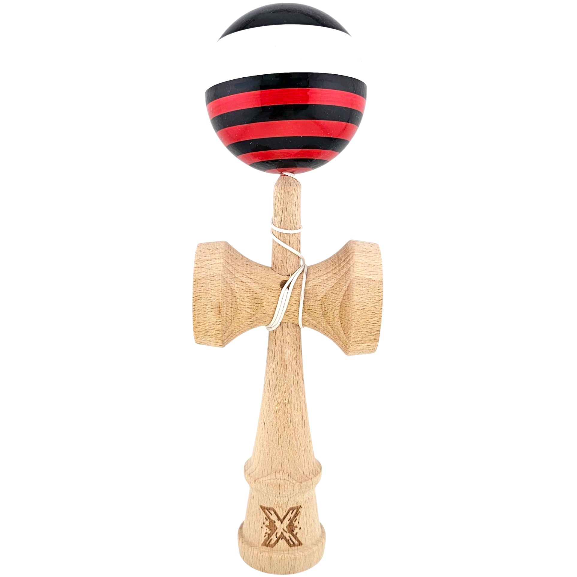 Kendama X Originala, Profesionala, Flippy, din Lemn, Super Sticky, 18 cm, Rosu/Negru/Alb
