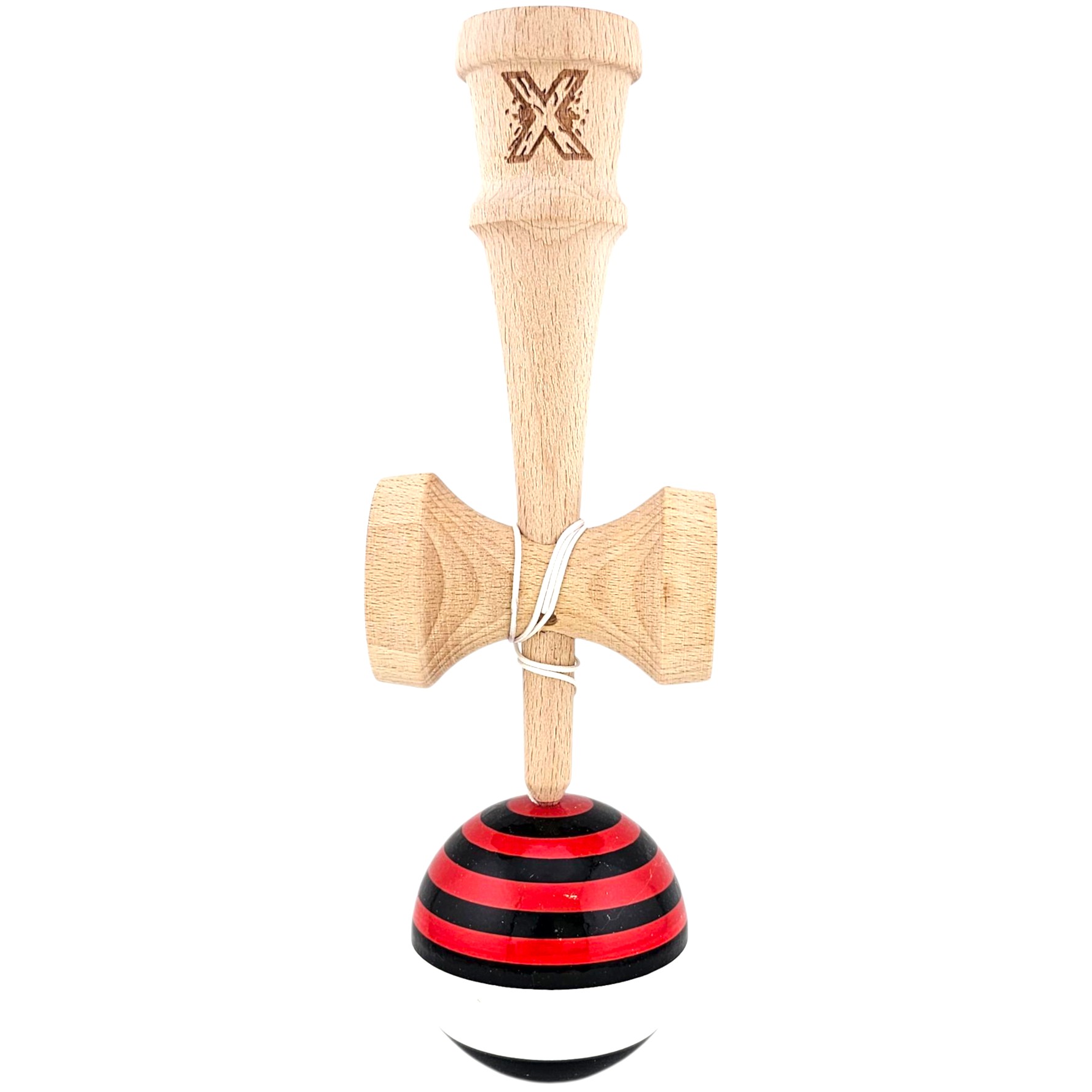 Kendama X Originala, Profesionala, Flippy, din Lemn, Super Sticky, 18 cm, Rosu/Negru/Alb