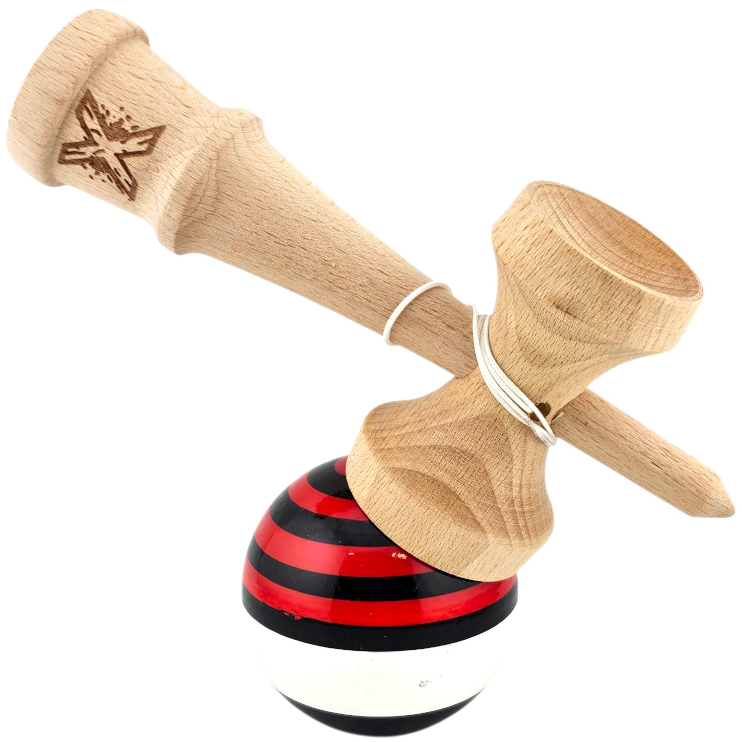 Kendama X Originala, Profesionala, Flippy, din Lemn, Super Sticky, 18 cm, Rosu/Negru/Alb