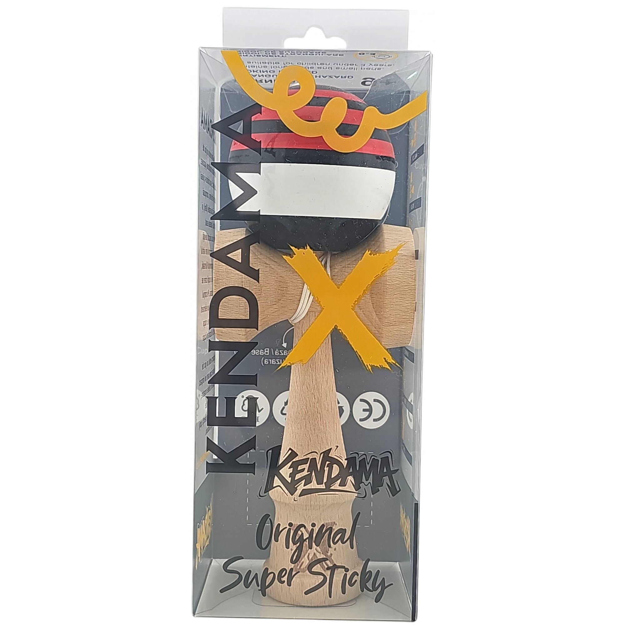 Kendama X Originala, Profesionala, Flippy, din Lemn, Super Sticky, 18 cm, Rosu/Negru/Alb