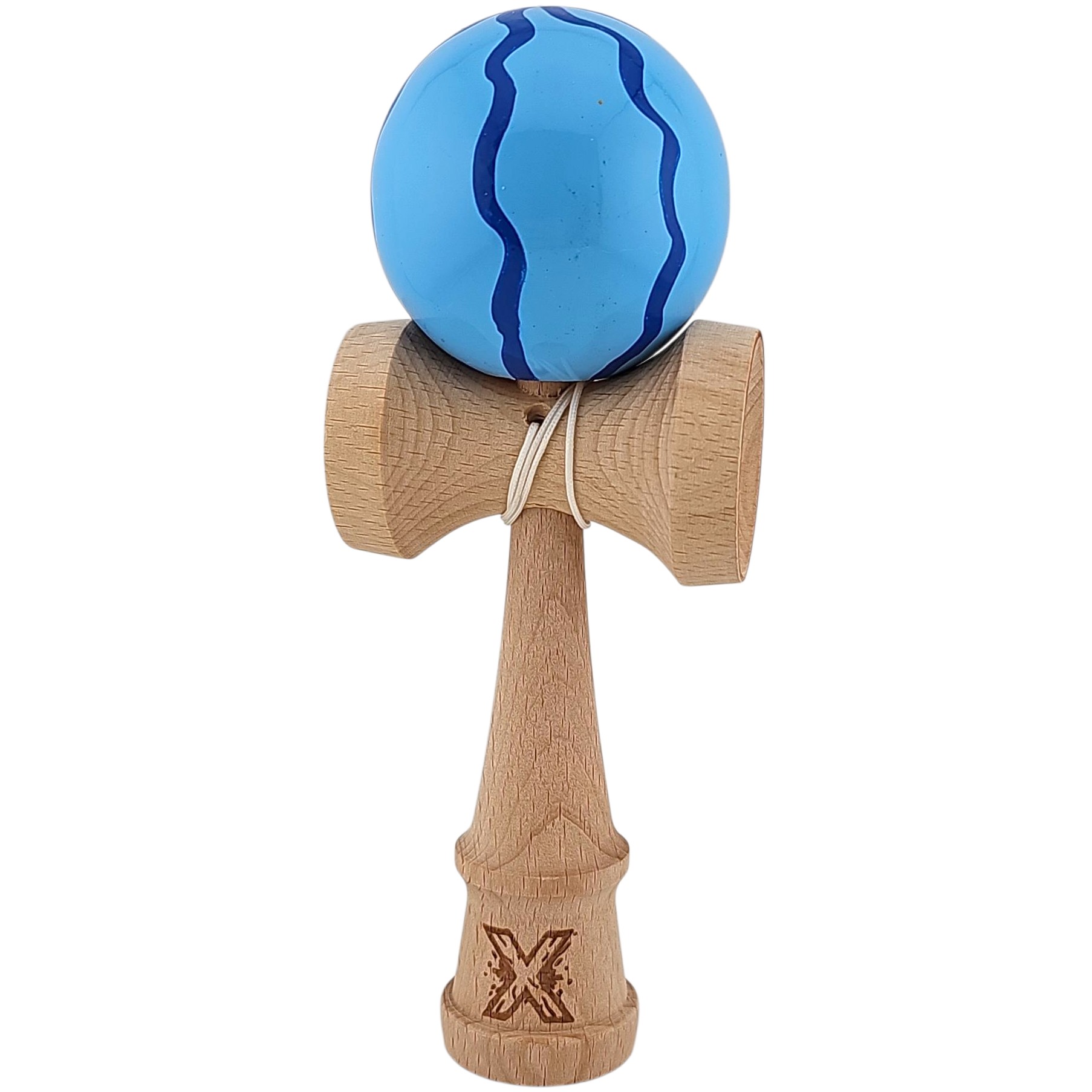 Kendama X Originala, Profesionala, Flippy, din Lemn, Super Sticky, 18 cm, Albastru