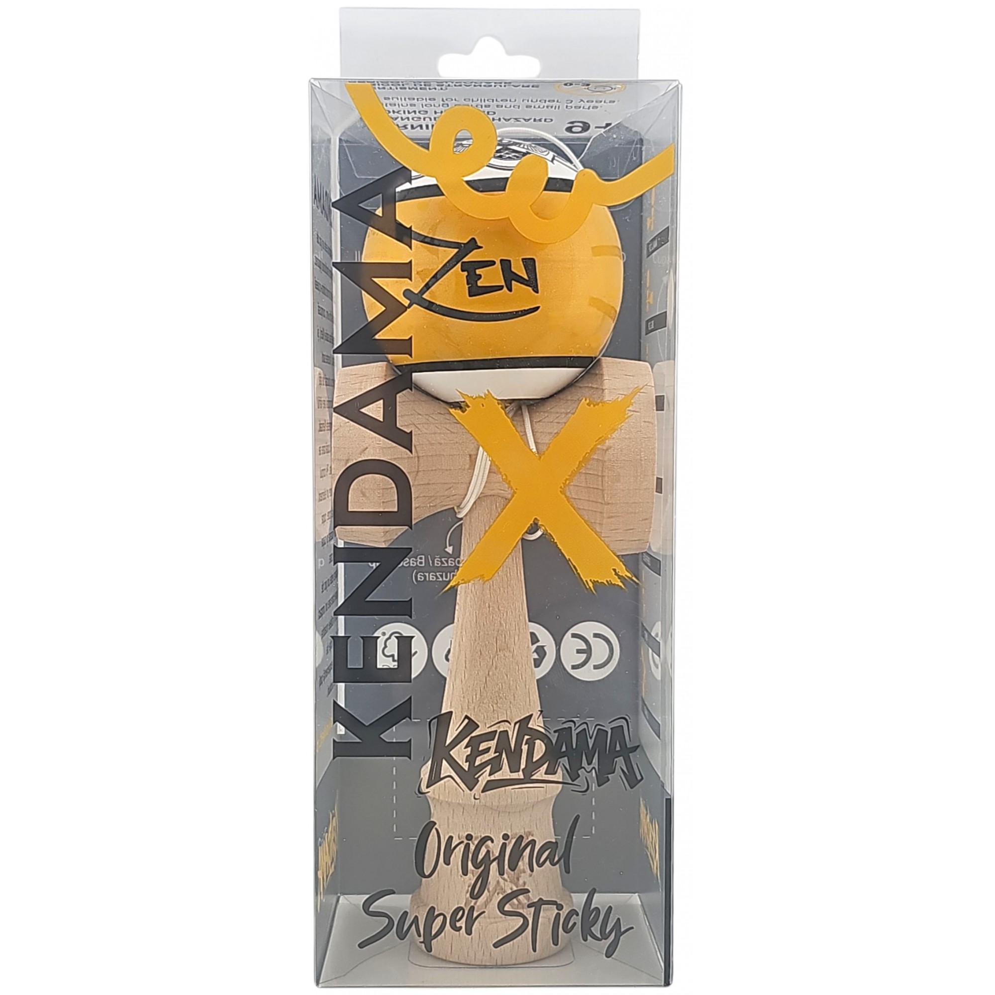 Kendama X Originala, Profesionala, Zen, Flippy, din Lemn, Super Sticky, 18 cm, Auriu/Alb/Negu
