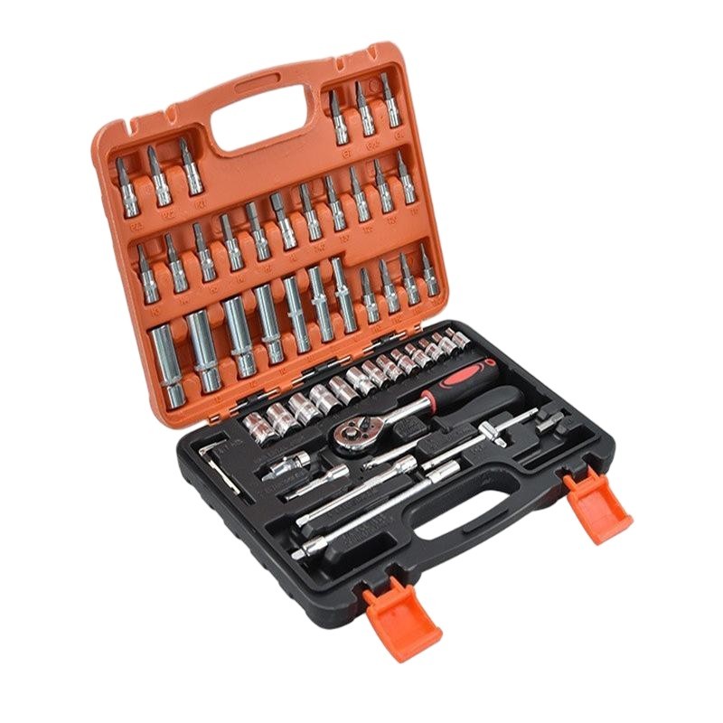 Trusa Chei Tubulare, Set 53 de Piese, Flippy, Surubelnita, Clichet, Tubulare, Imbus, Prelungitor, 27 x 20 x 5.5 cm, 1.5 kg, Cutie Rosu