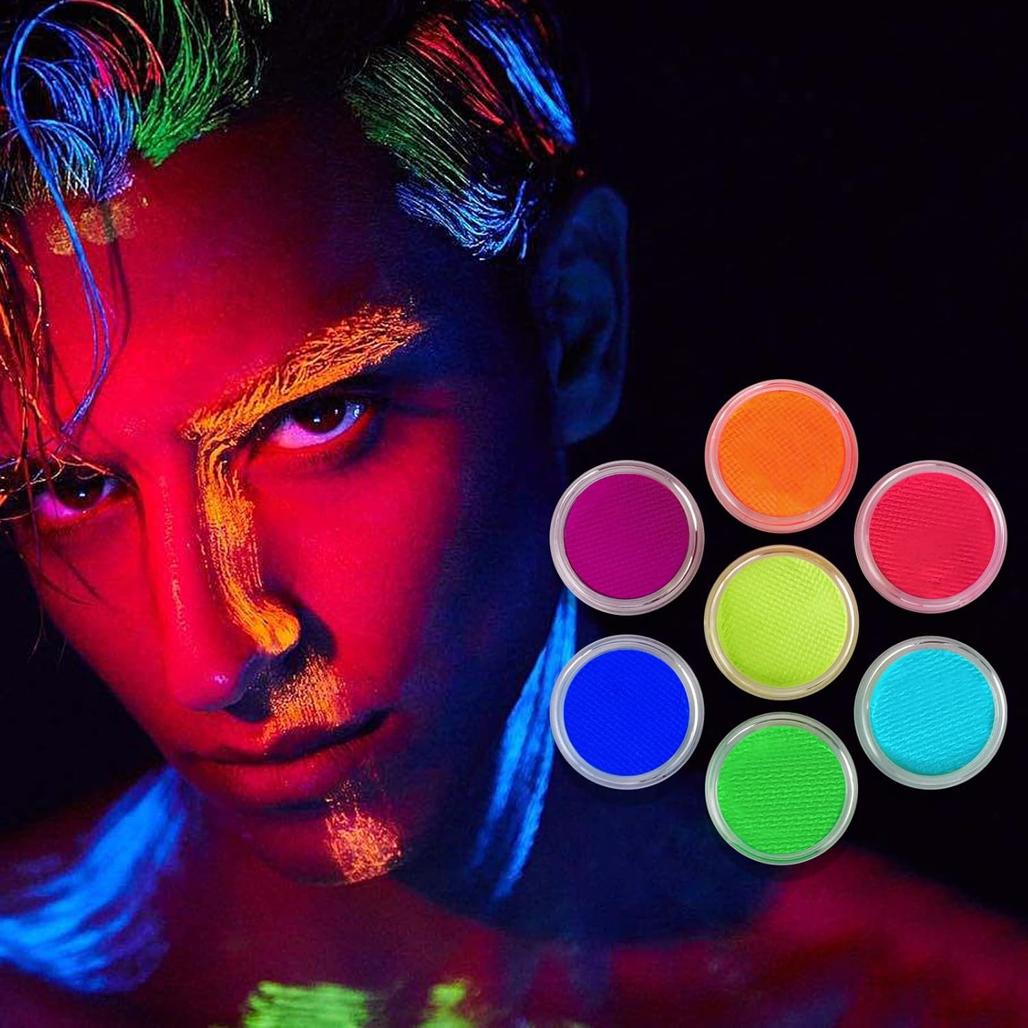 Vopsea pentru Fata si Corp, Flippy, cu Pigment Fosforescent, 30 g, Activare cu Apa, Galben