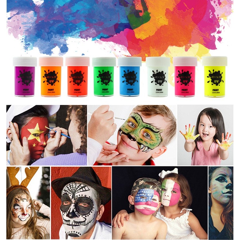 Vopsea pentru Fata si Corp, Flippy, cu Pigment Fosforescent UV, 15 ml, Alb