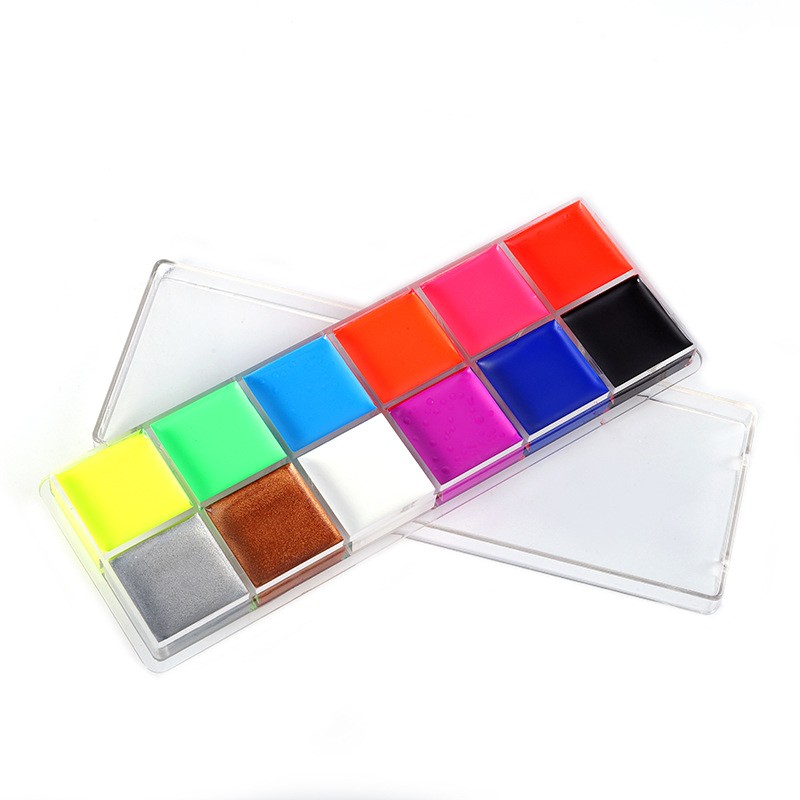 Paleta de Vopsea pentru Fata si Corp, Flippy, 12 Culori, Vopsea pe Baza de Ulei, 5.7 x 16 x 1 cm, Multicolor