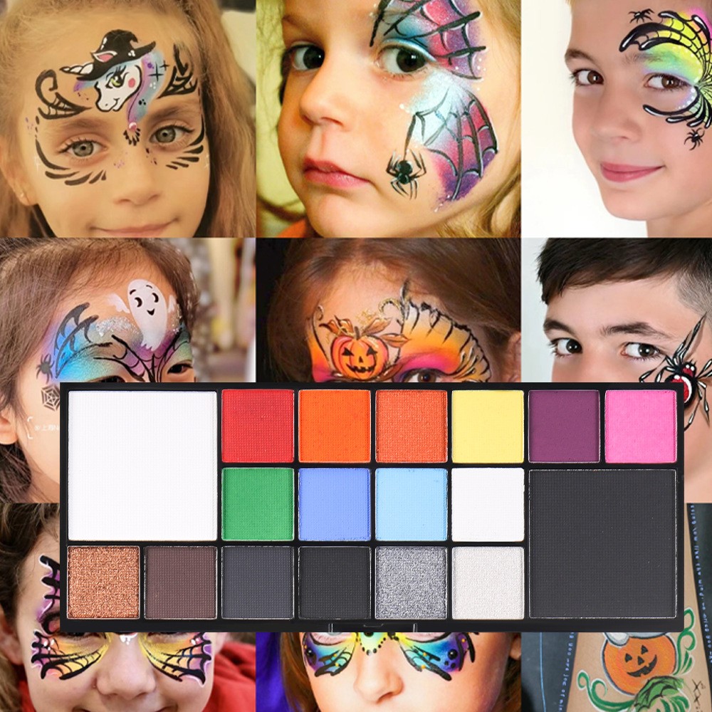 Paleta 18 Culori Vopsea de Fata, Flippy, Activare cu Apa, 18 x 8 x 1.4 cm, Multicolor