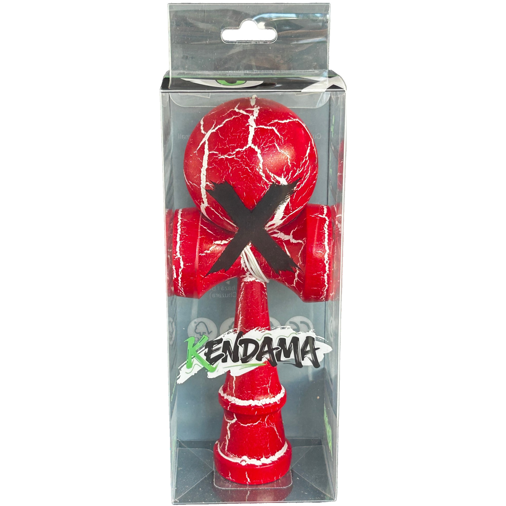 Jucarie Profesionala Kendama, Cracked, Flippy, din Lemn, 18 cm, Rosu/Alb
