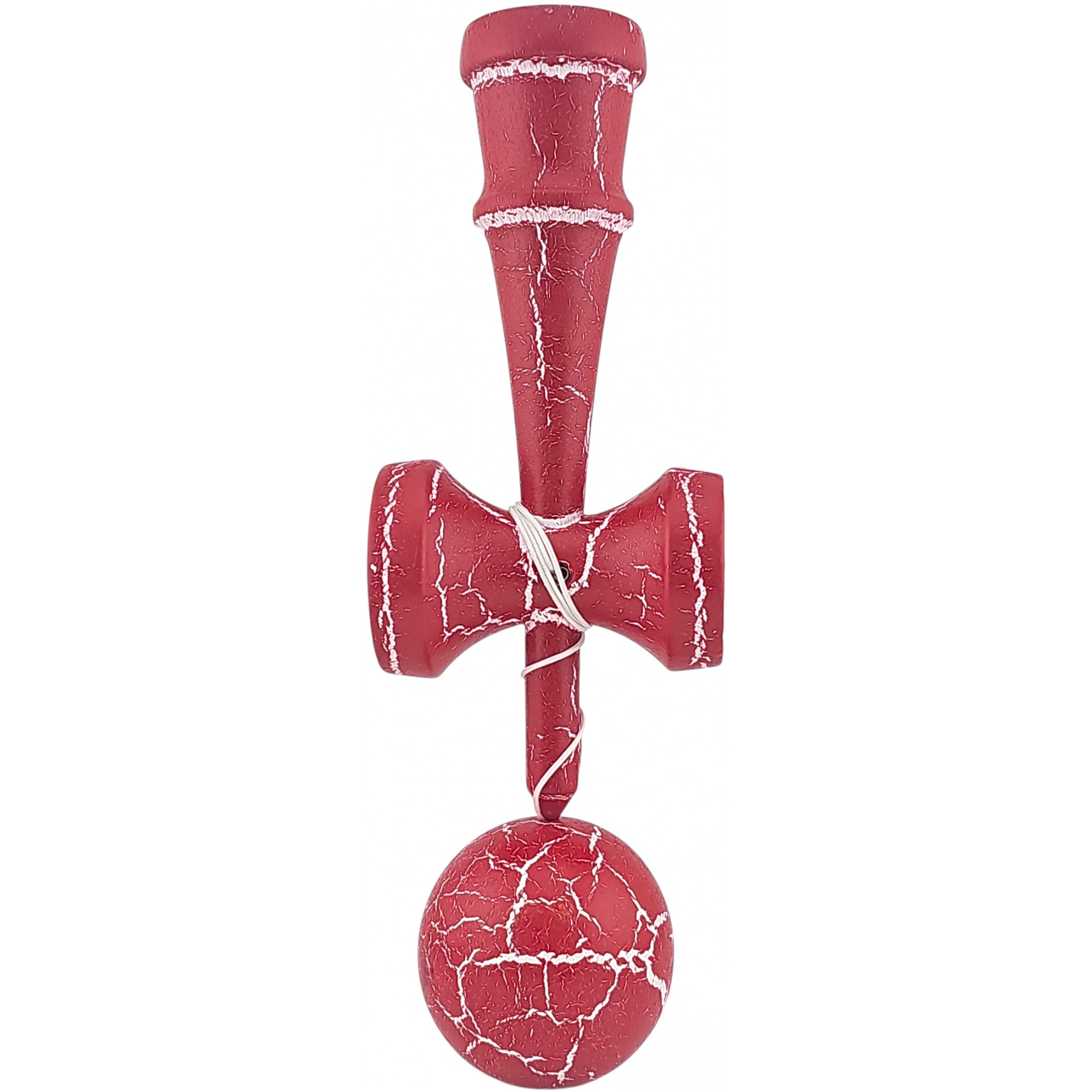 Kendama X Originala, Profesionala, Flippy, Cracked, din Lemn, 18 cm, Rosu/Alb