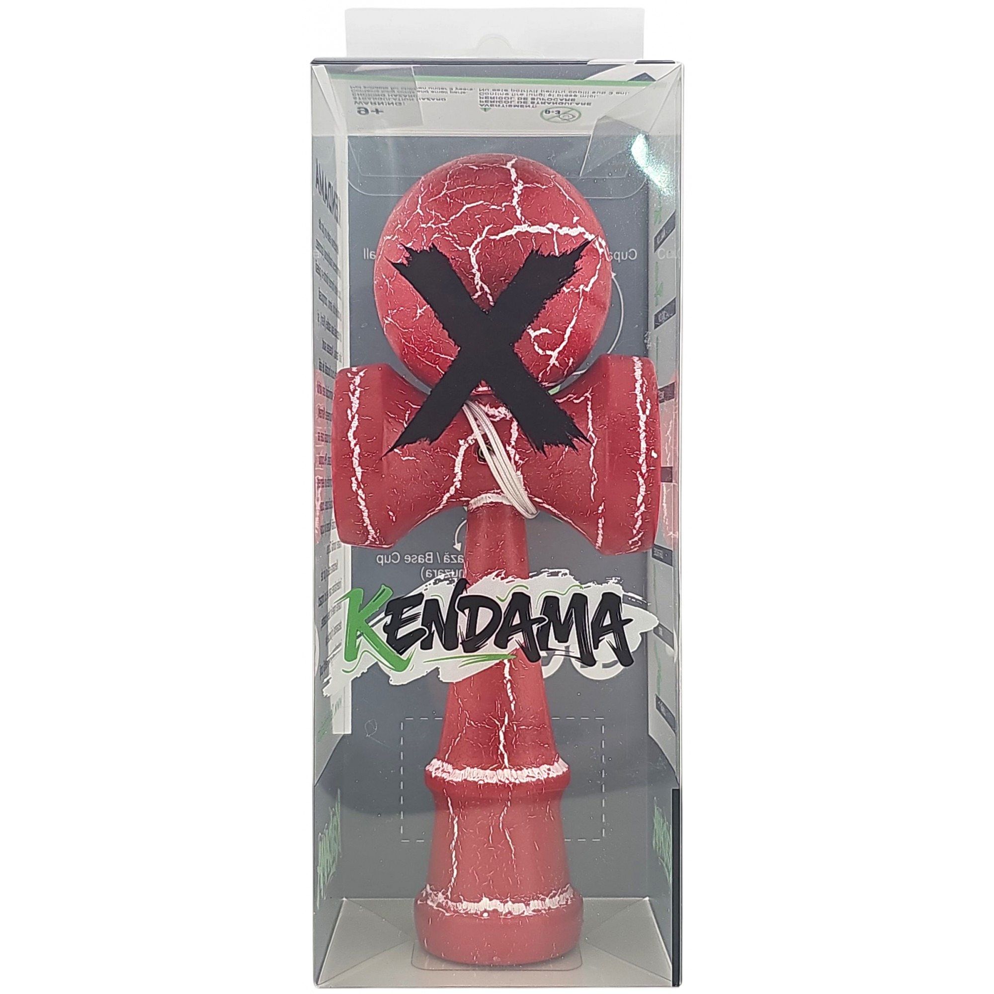 Kendama X Originala, Profesionala, Flippy, Cracked, din Lemn, 18 cm, Rosu/Alb