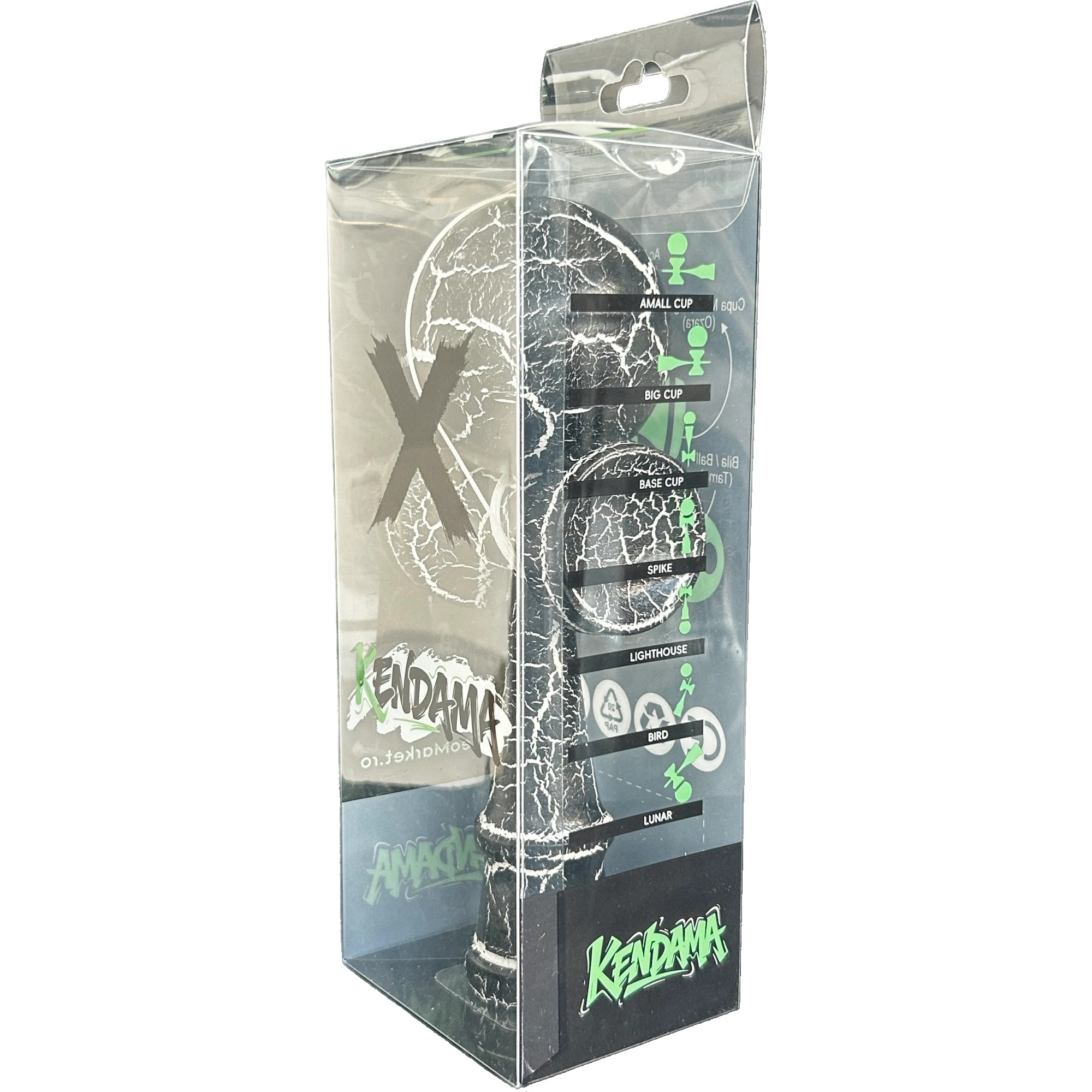 Jucarie Profesionala Kendama, Flippy, din Lemn, 18 cm, Negru/Alb